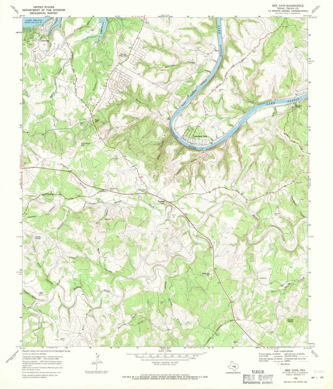 1968 Bee Cave, TX - Texas - USGS Topographic Map