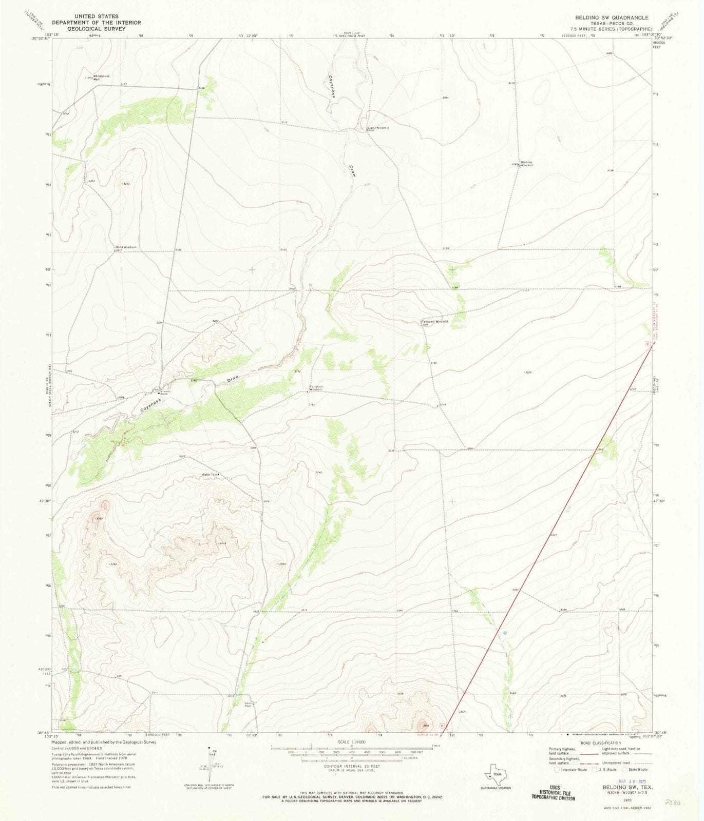 1970 Belding, TX - Texas - USGS Topographic Map v3