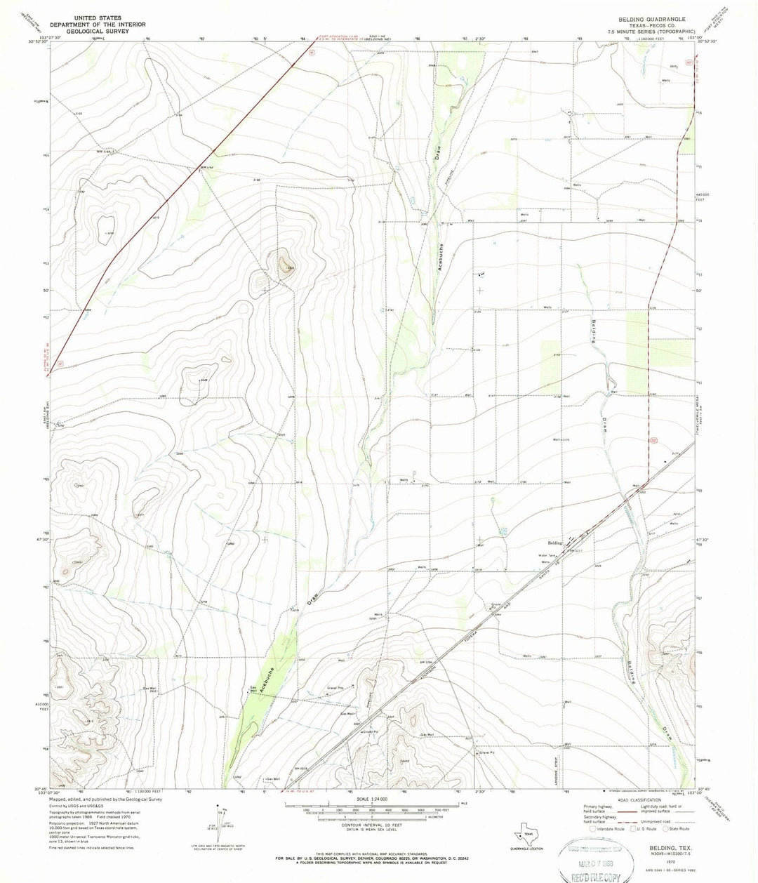 1970 Belding, TX - Texas - USGS Topographic Map v4