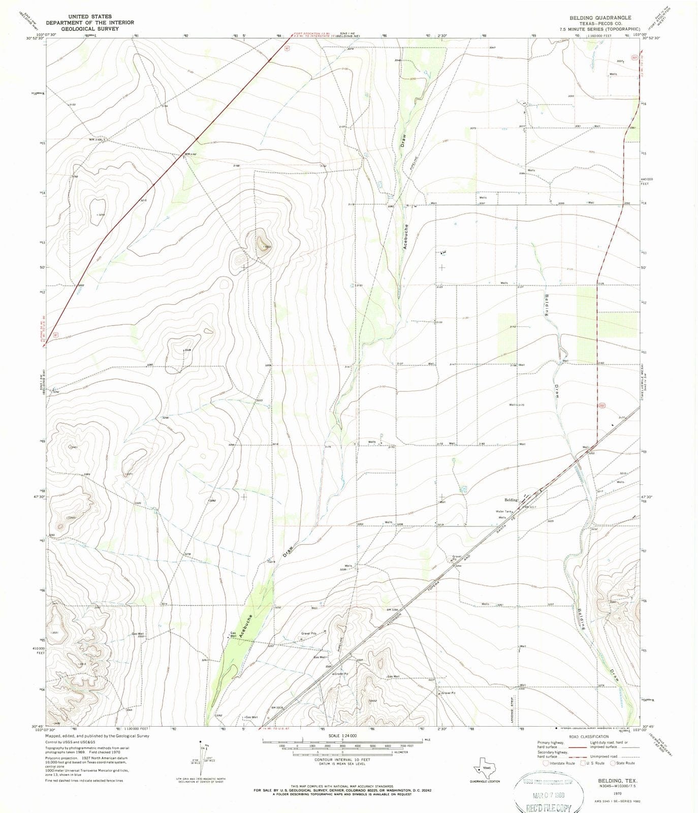 1970 Belding, TX - Texas - USGS Topographic Map v4