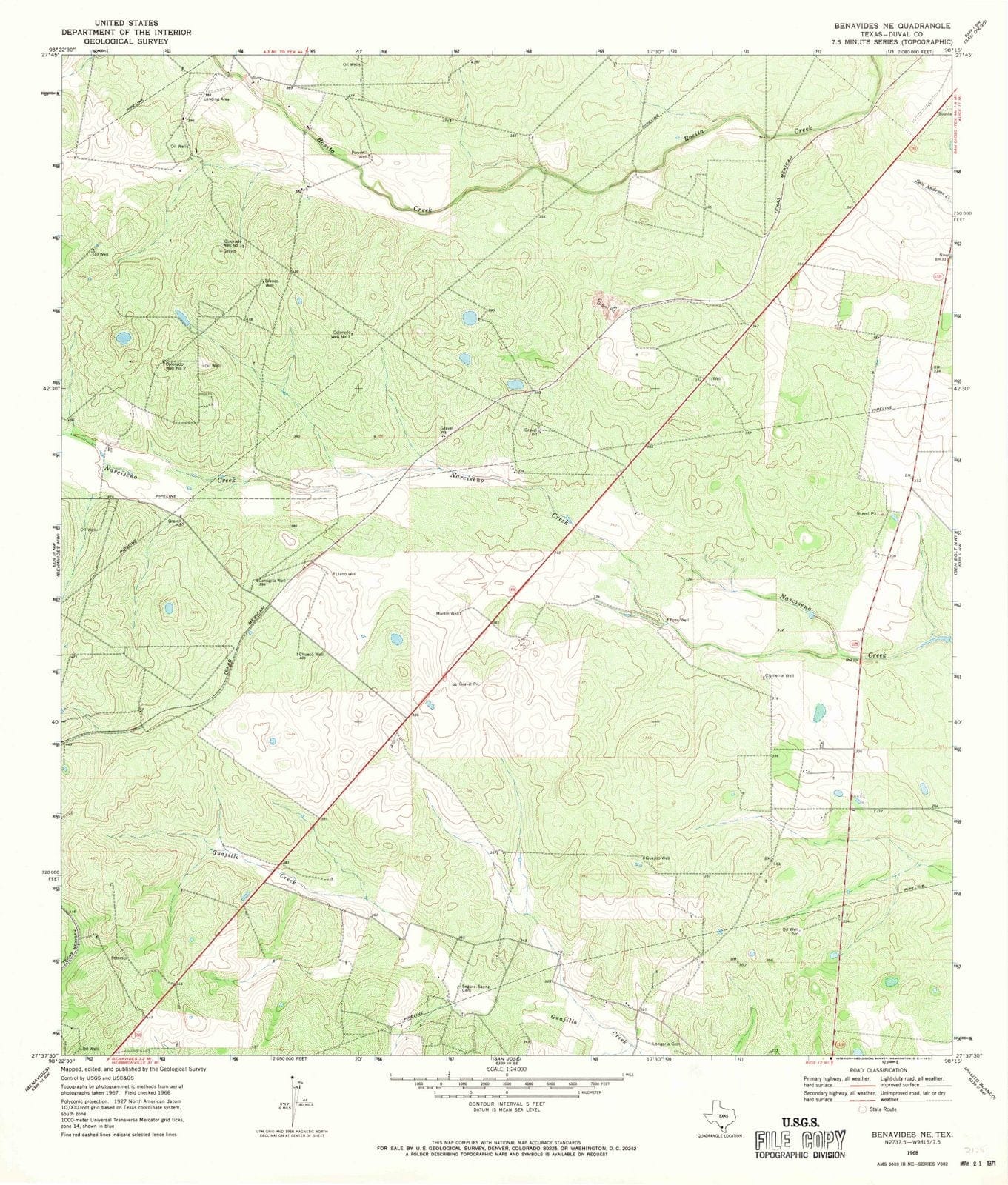 1968 Benavides, TX - Texas - USGS Topographic Map