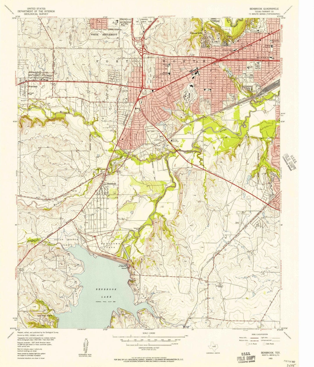 1955 Benbrook, TX - Texas - USGS Topographic Map