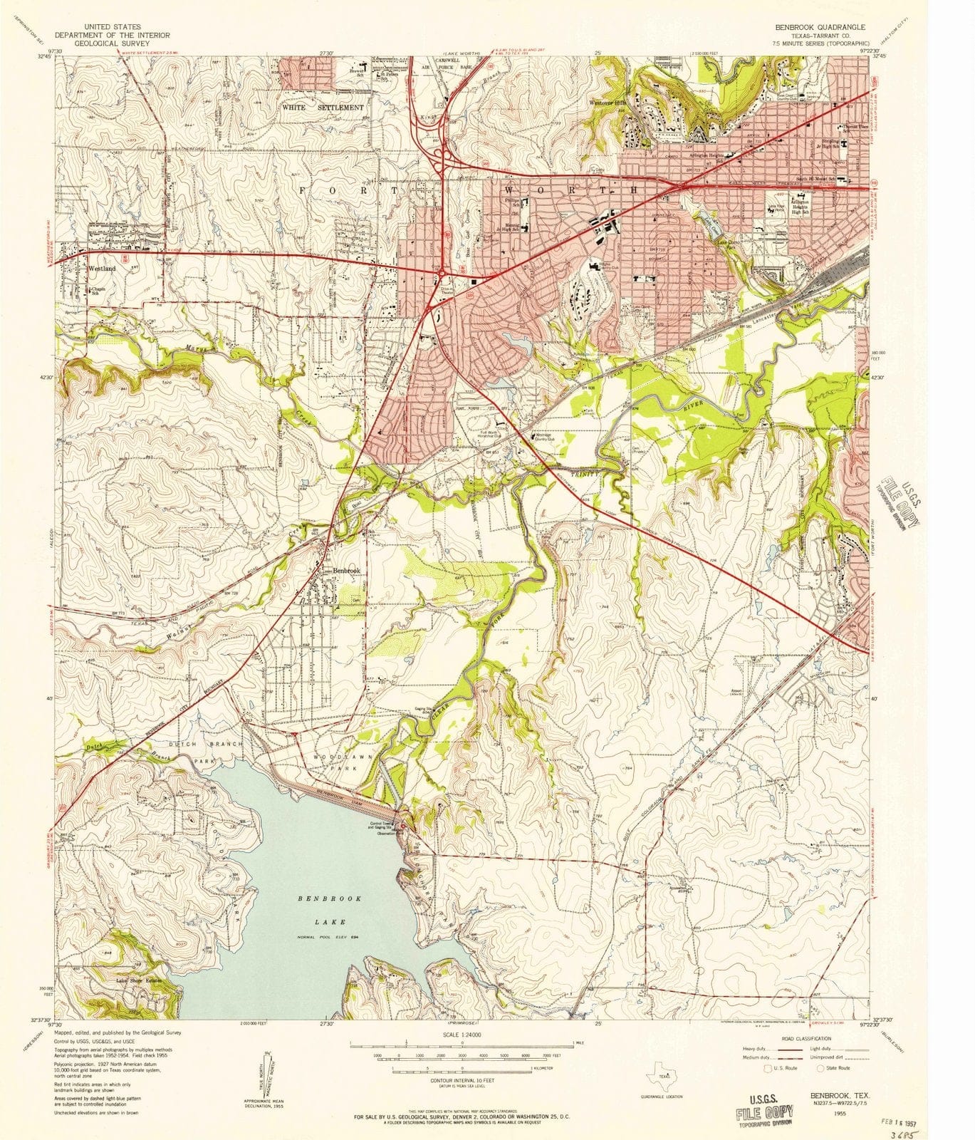 1955 Benbrook, TX - Texas - USGS Topographic Map
