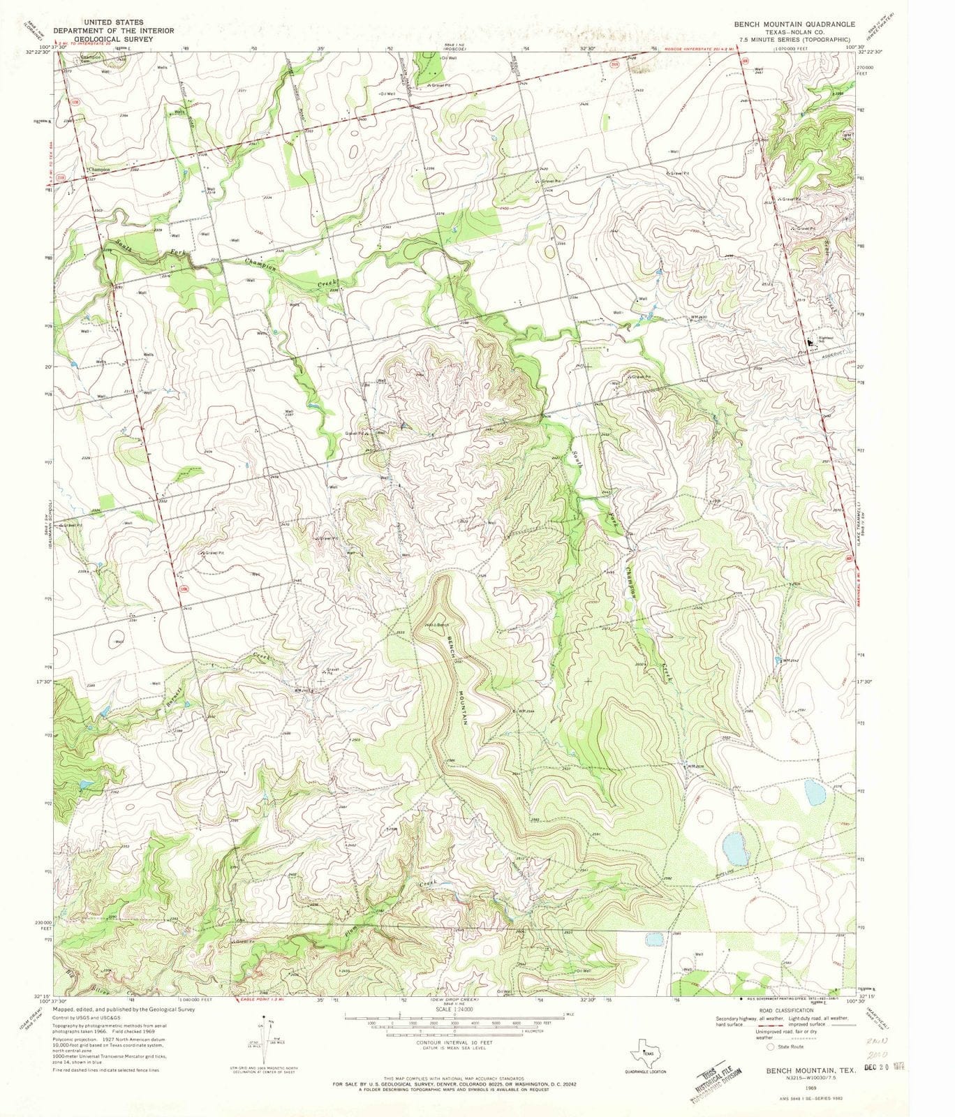 1969 Bench Mountain, TX - Texas - USGS Topographic Map