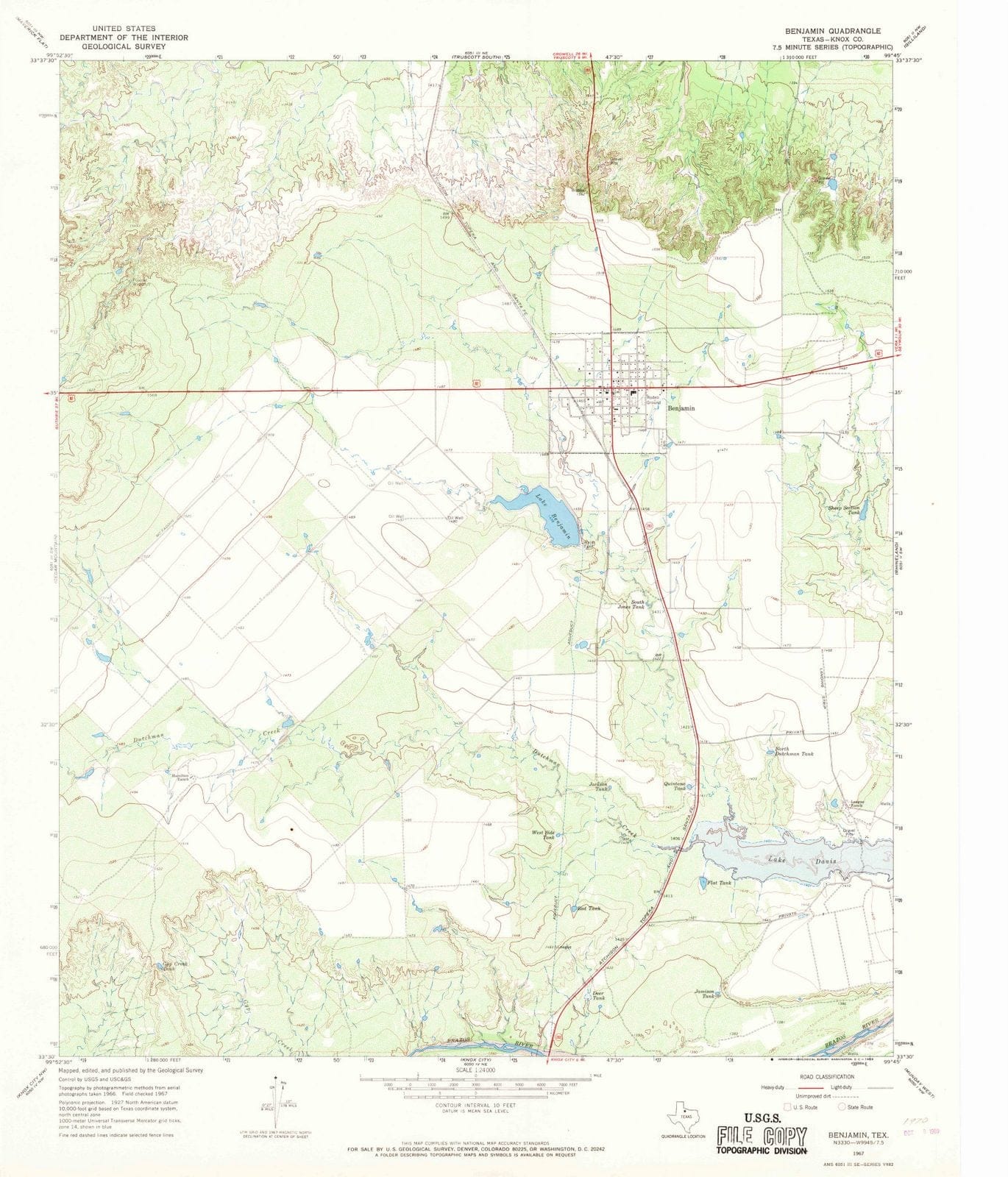 1967 Benjamin, TX - Texas - USGS Topographic Map