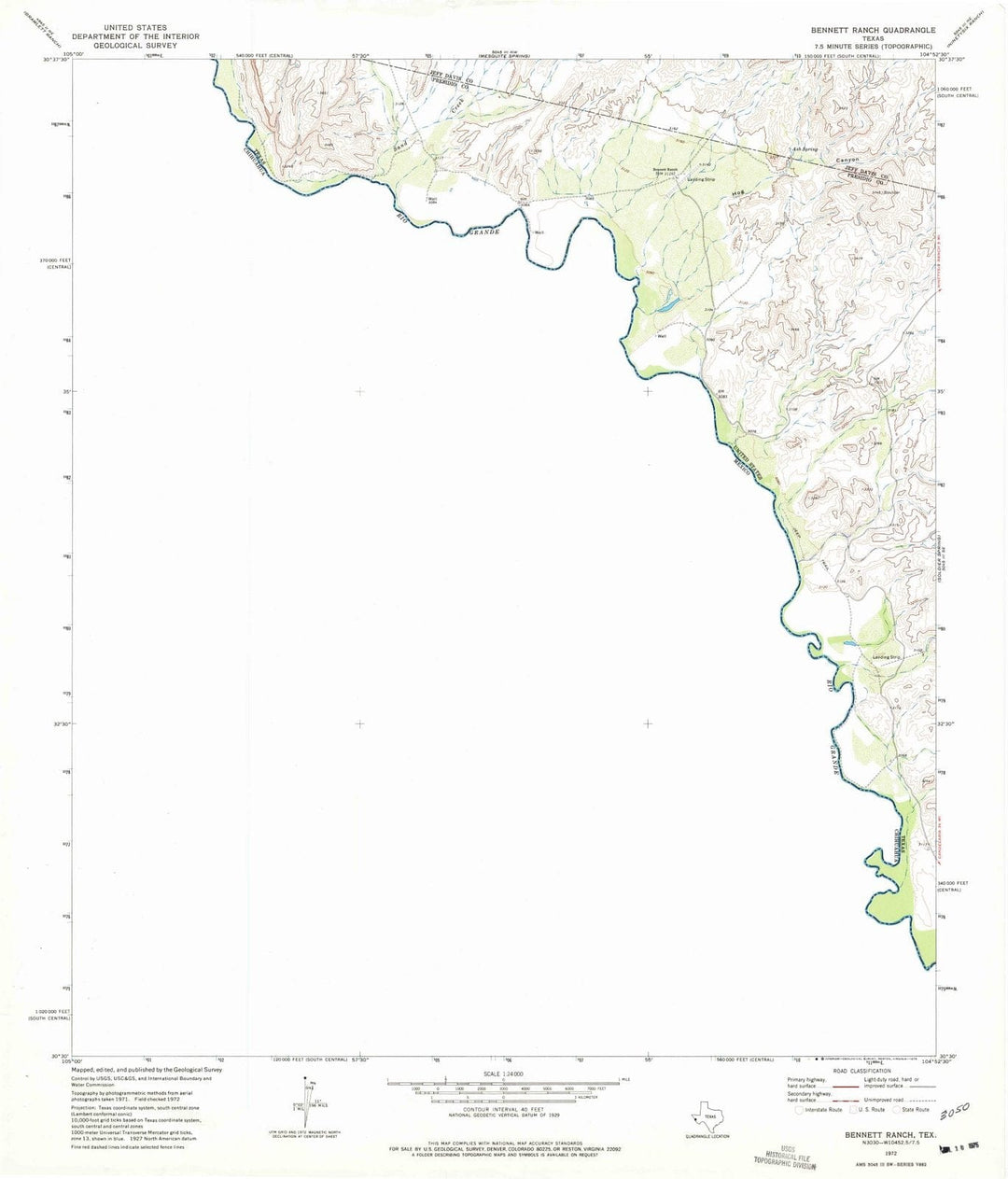 1972 Bennett Ranch, TX - Texas - USGS Topographic Map