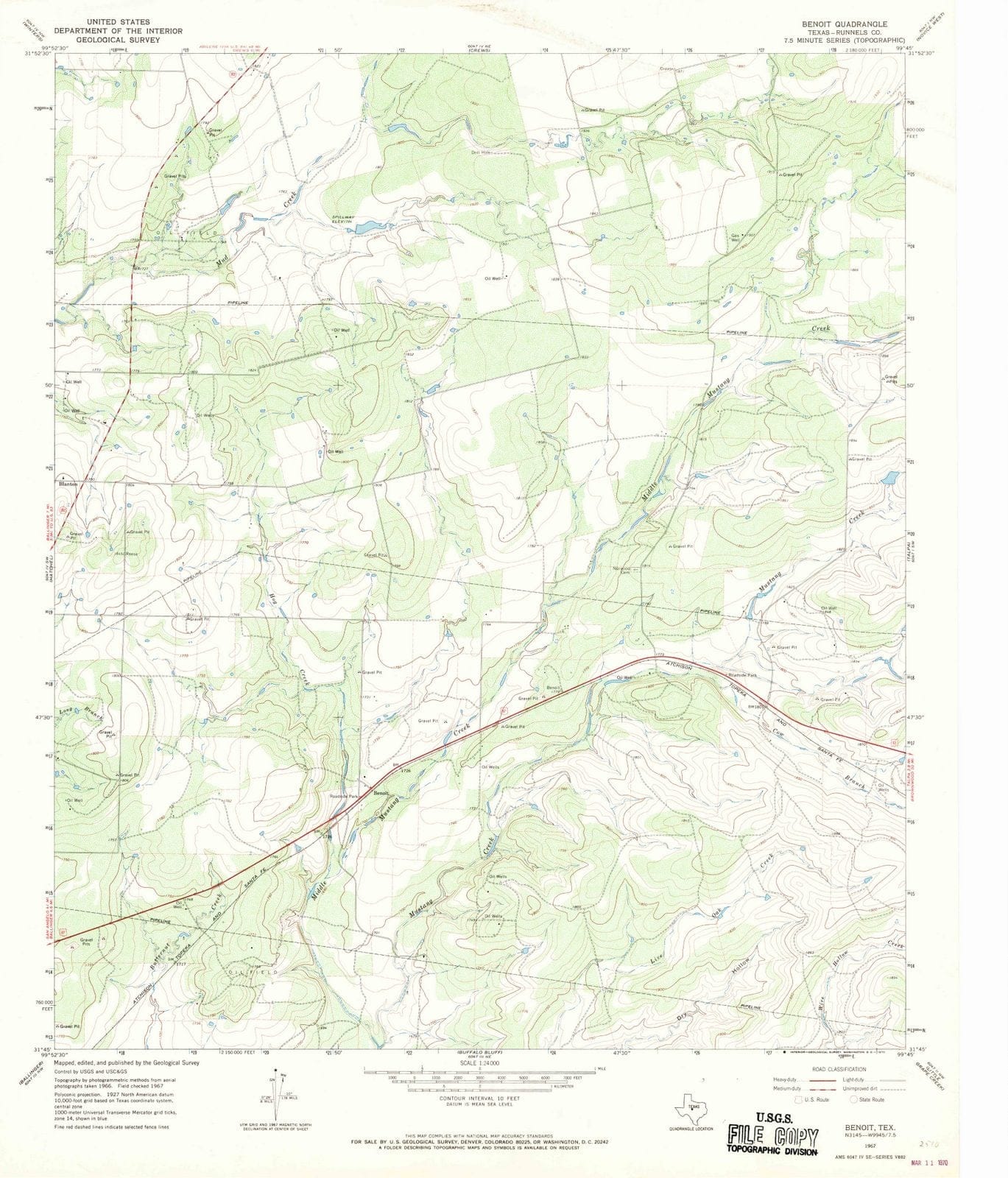 1967 Benoit, TX - Texas - USGS Topographic Map