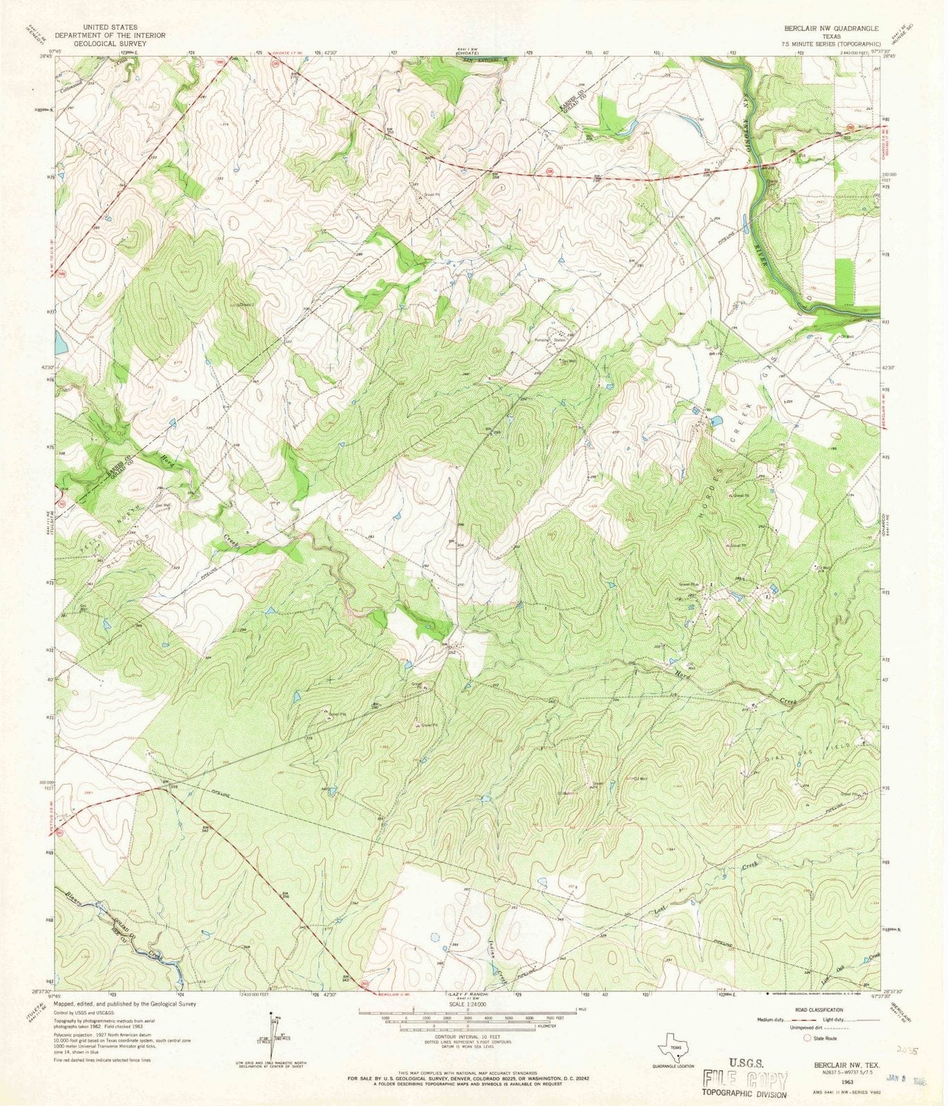 1963 Berclair, TX - Texas - USGS Topographic Map