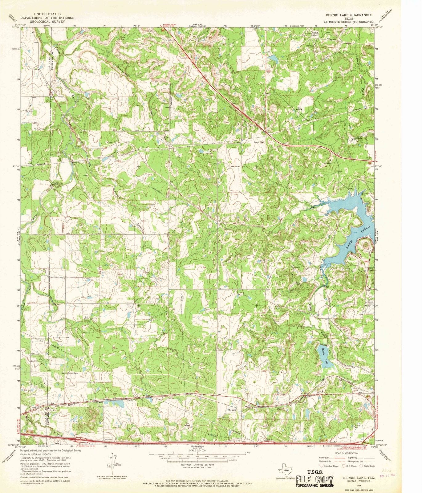 1966 Bernie Lake, TX - Texas - USGS Topographic Map