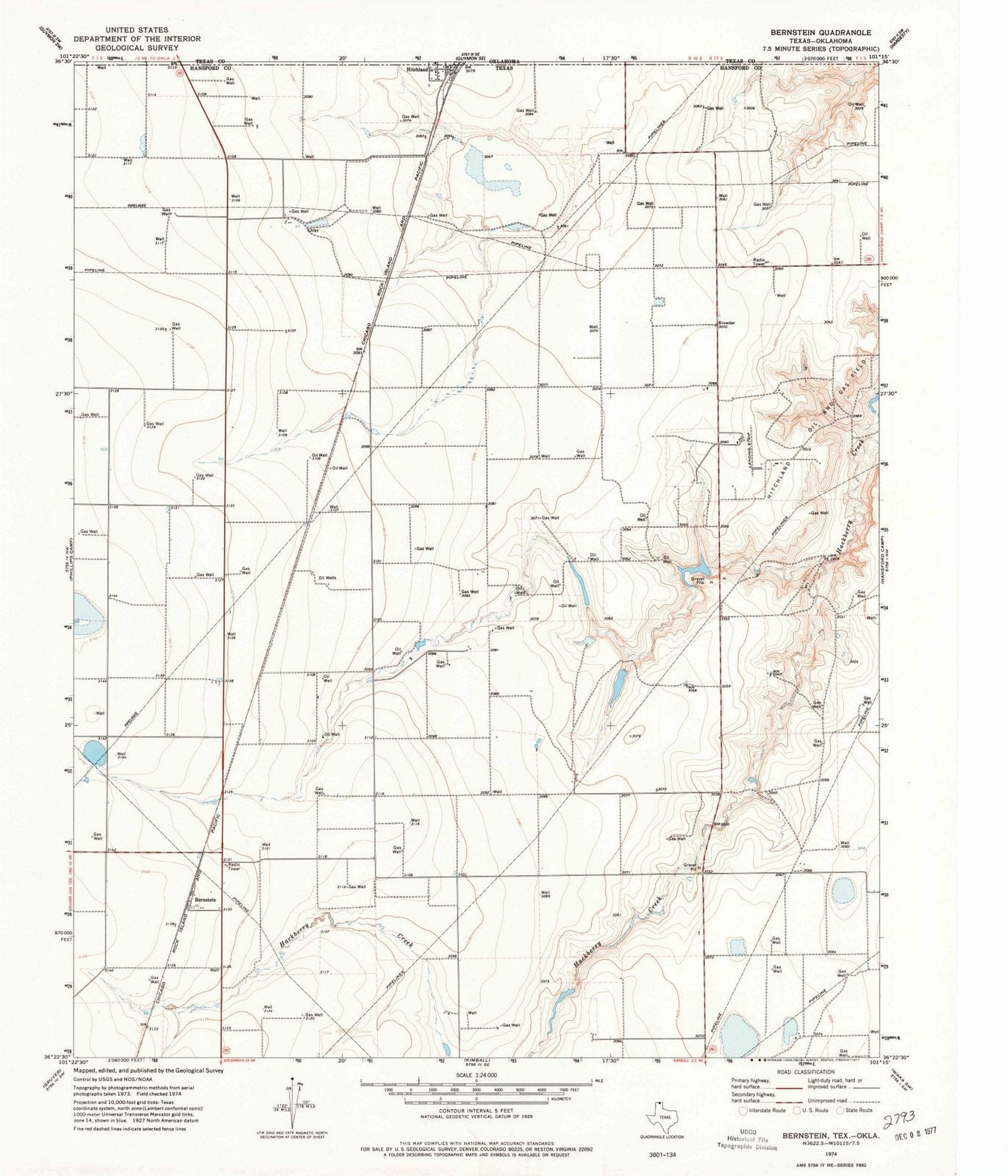 1974 Bernstein, TX - Texas - USGS Topographic Map