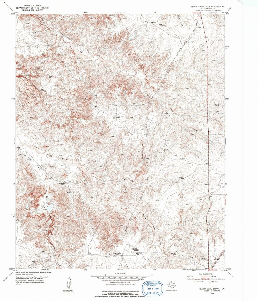 1953 Berry Sandraw, TX - Texas - USGS Topographic Map