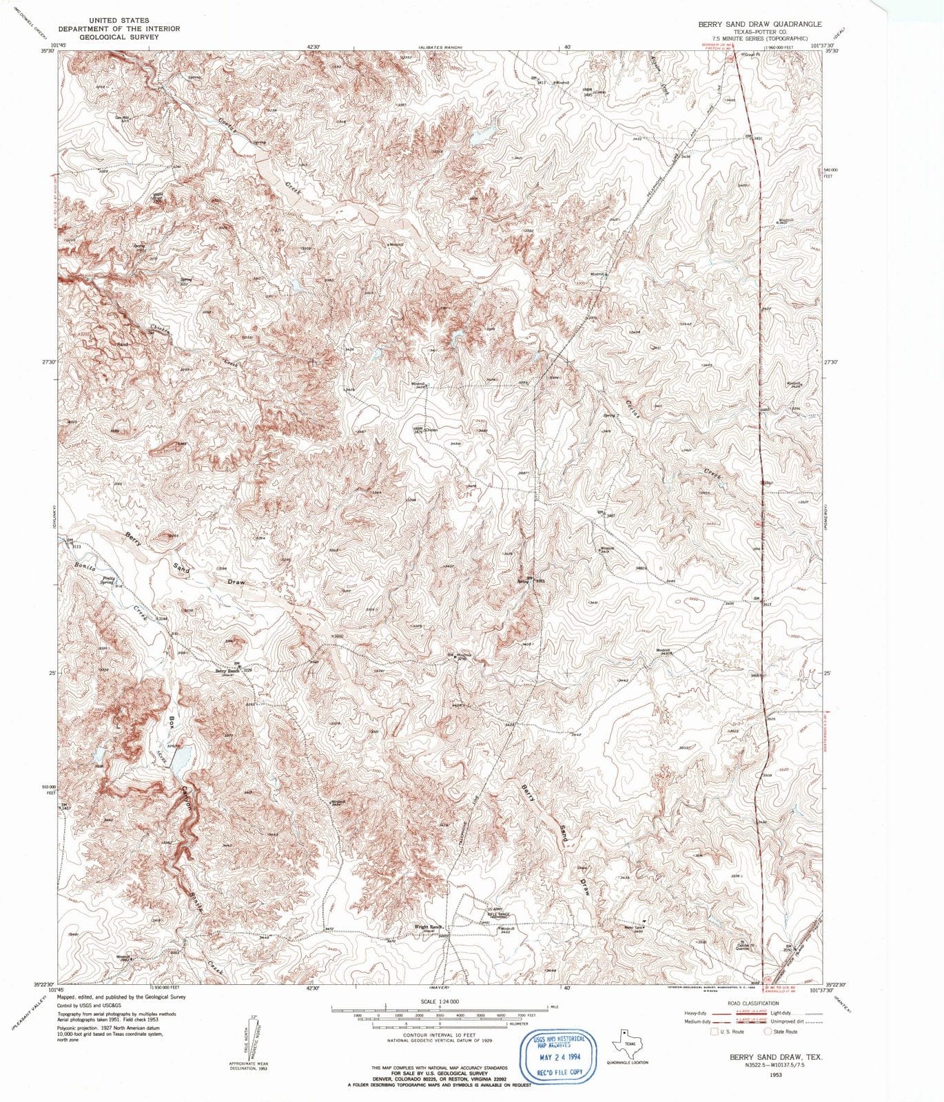 1953 Berry Sandraw, TX - Texas - USGS Topographic Map