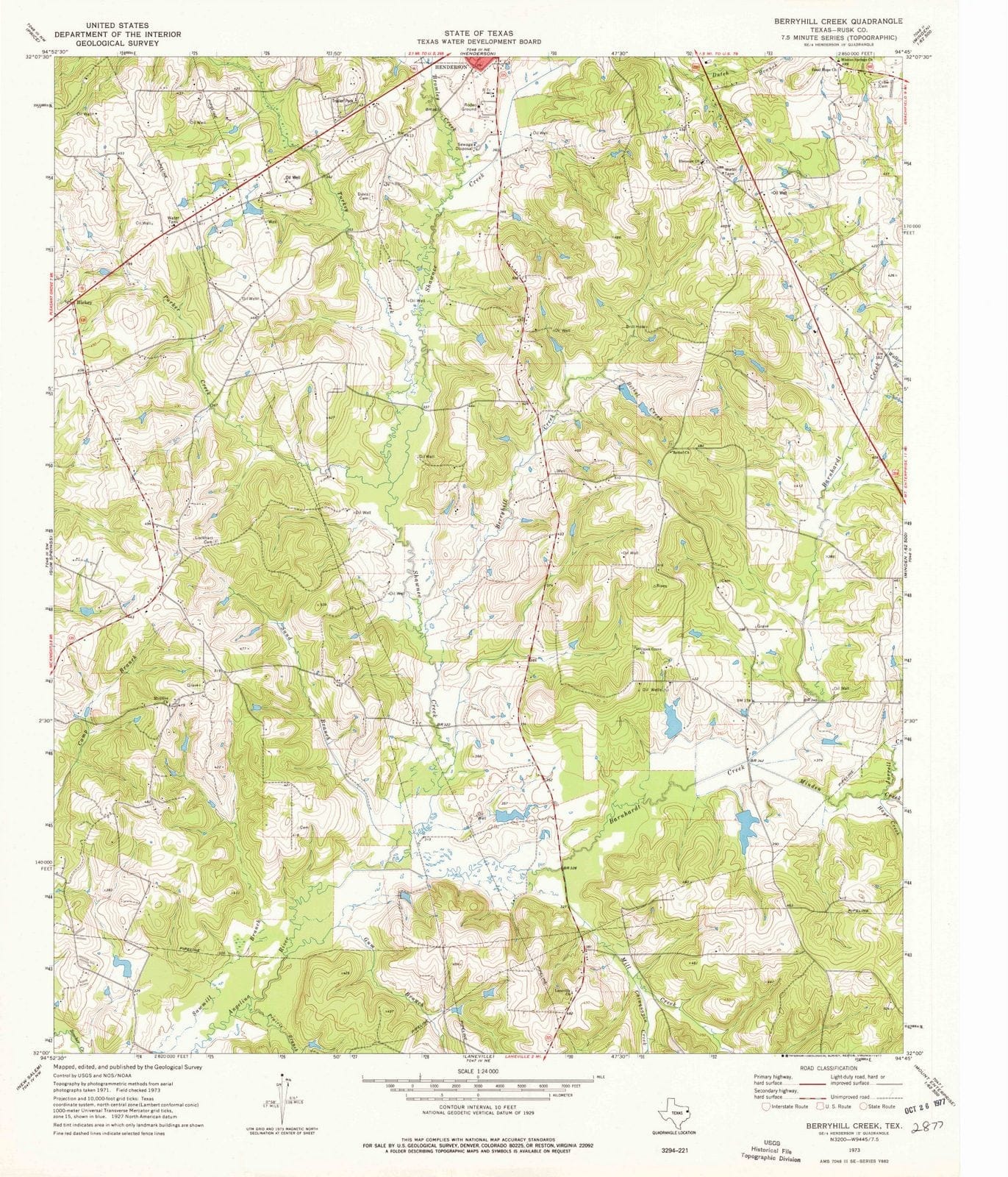 1973 Berryhill Creek, TX - Texas - USGS Topographic Map