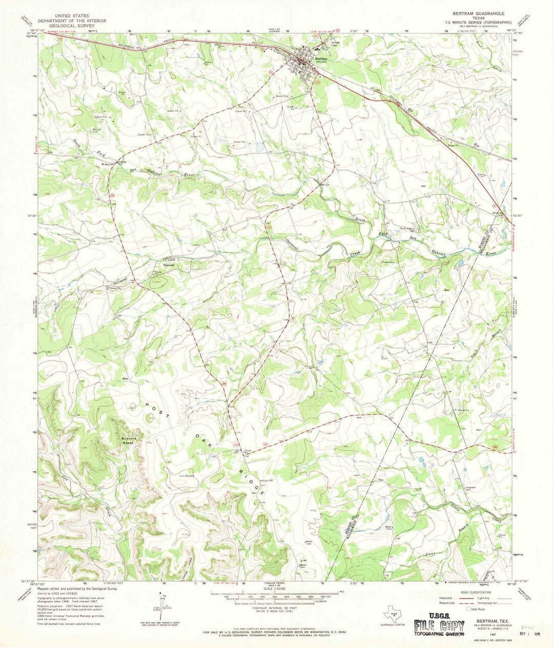 1967 Bertram, TX - Texas - USGS Topographic Map