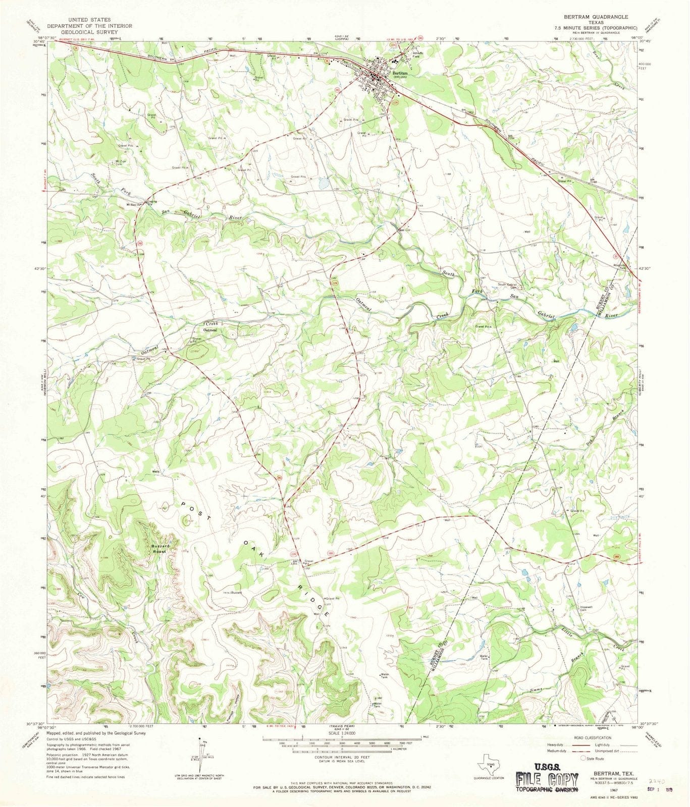1967 Bertram, TX - Texas - USGS Topographic Map