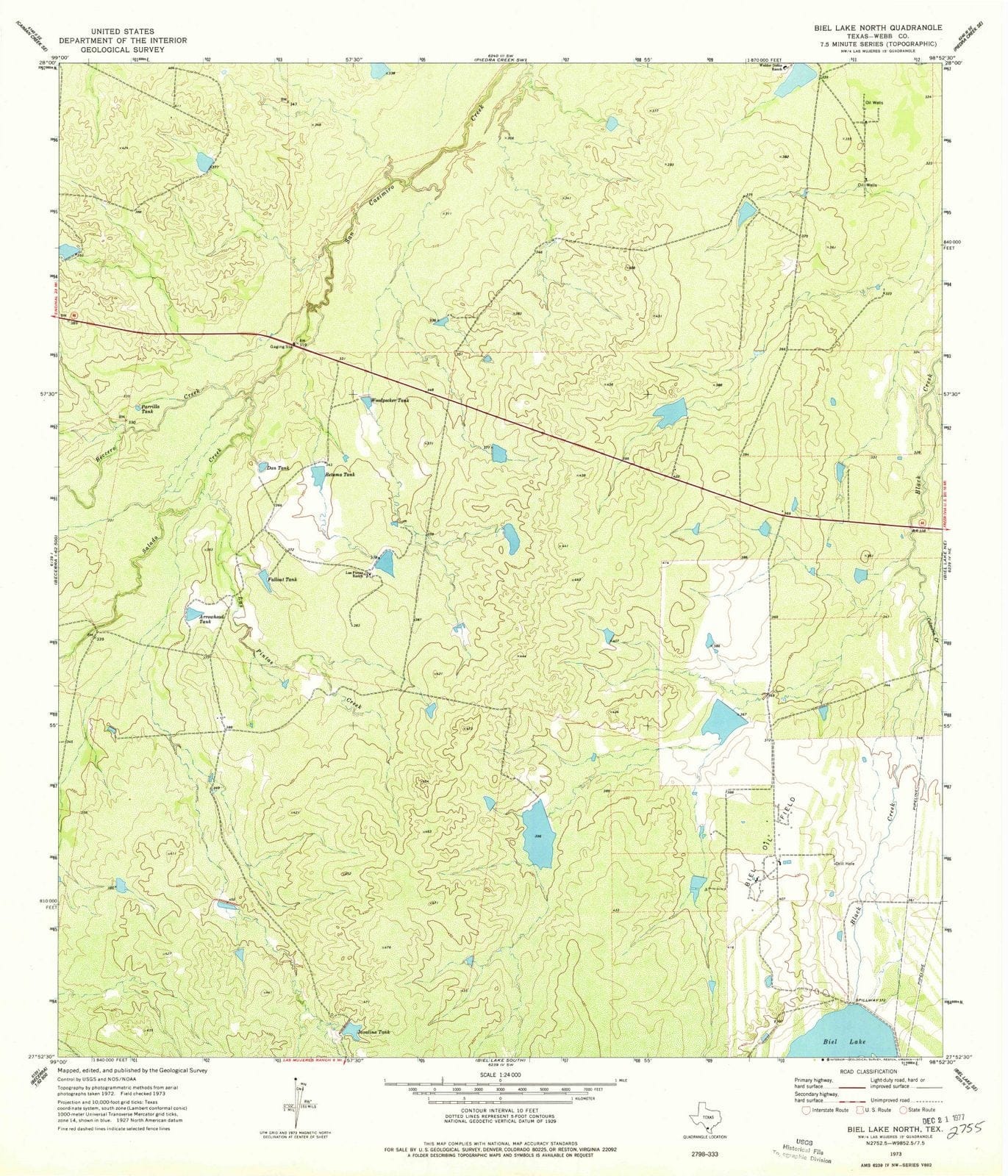 1973 Biel Lake North, TX - Texas - USGS Topographic Map