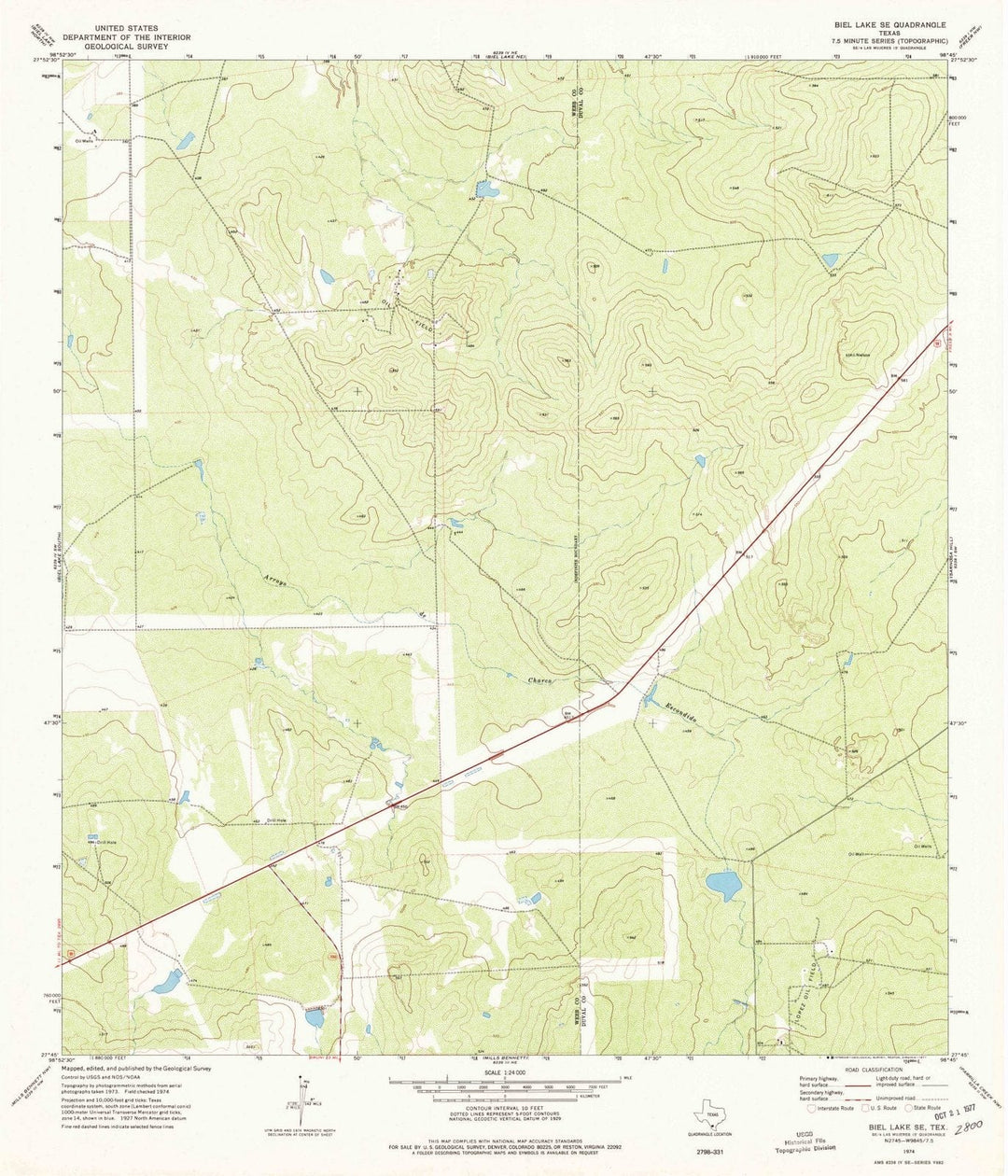 1974 Biel Lake, TX - Texas - USGS Topographic Map v2