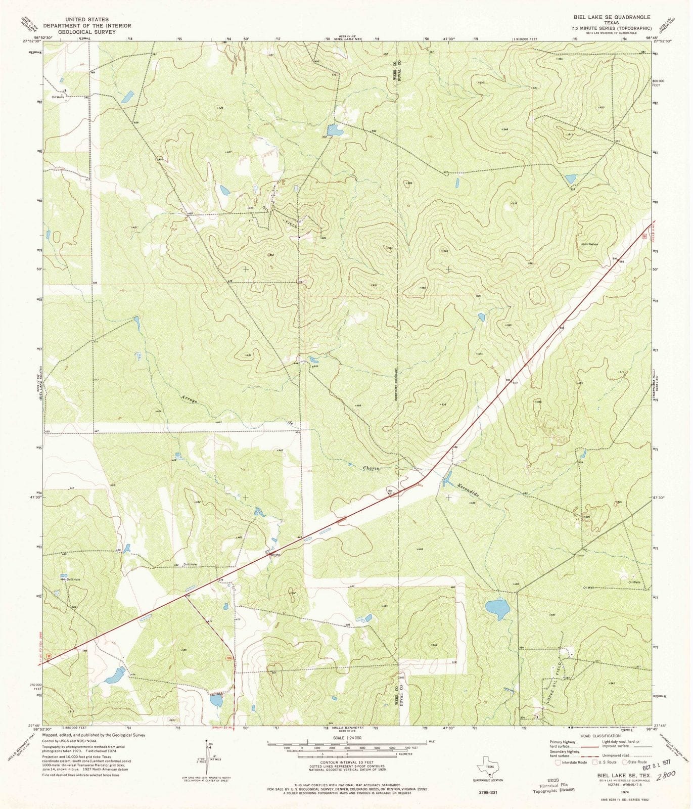 1974 Biel Lake, TX - Texas - USGS Topographic Map v2