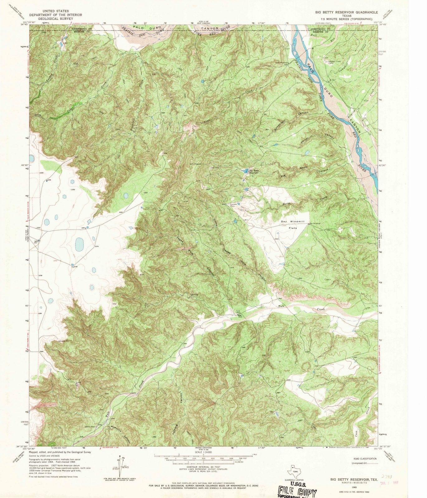 1965 Big Betty Reservoir, TX - Texas - USGS Topographic Map