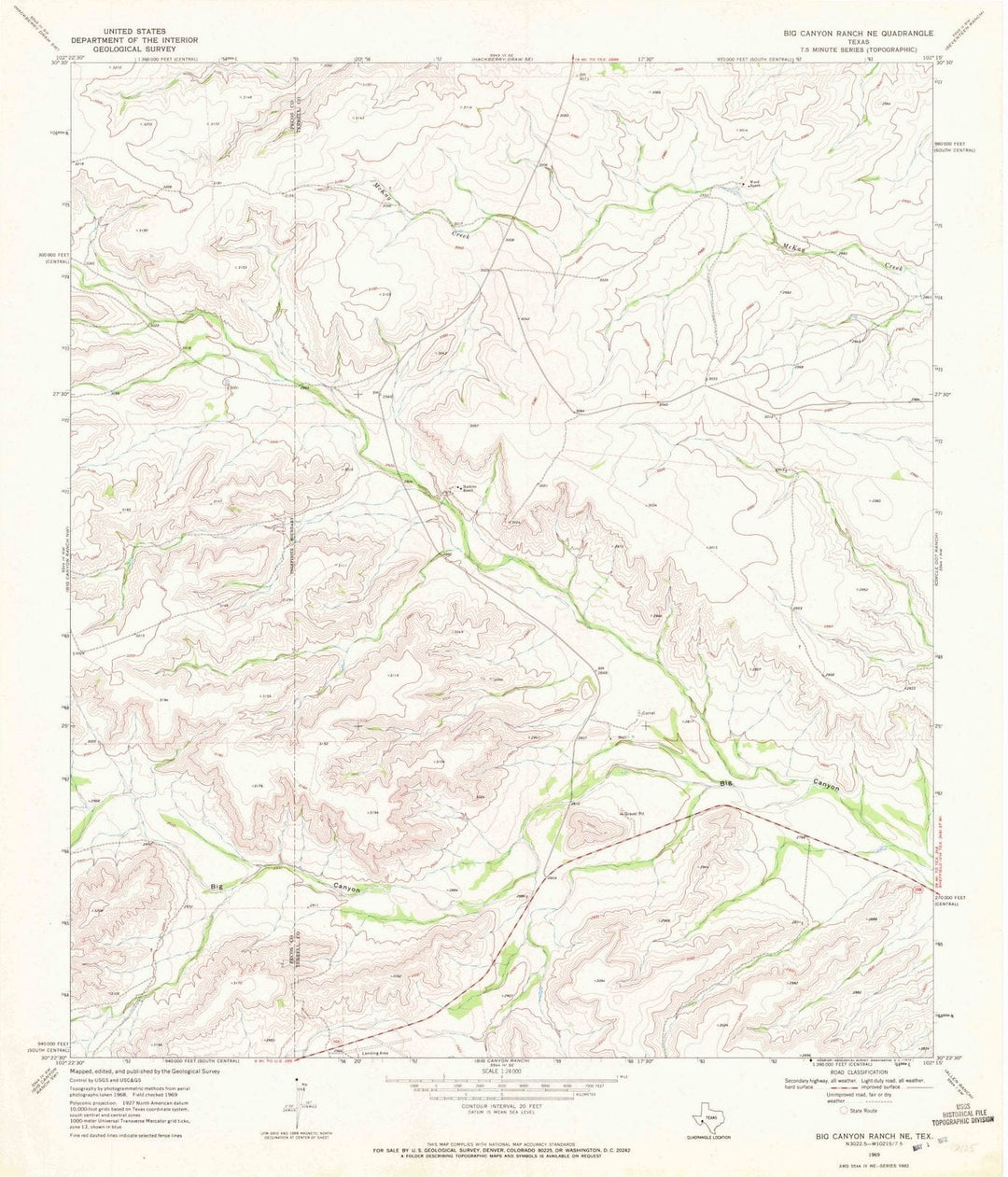 1969 Big Canyon Ranch, TX - Texas - USGS Topographic Map
