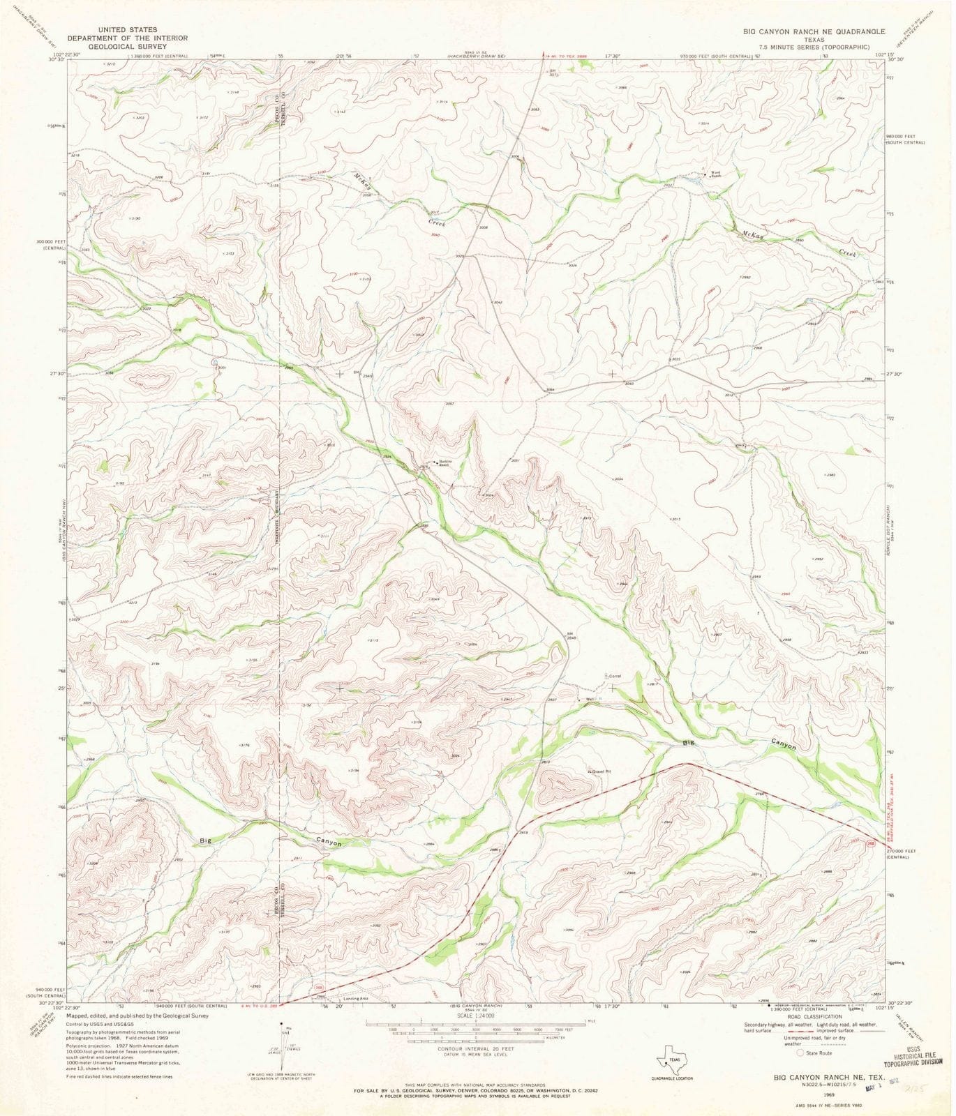 1969 Big Canyon Ranch, TX - Texas - USGS Topographic Map