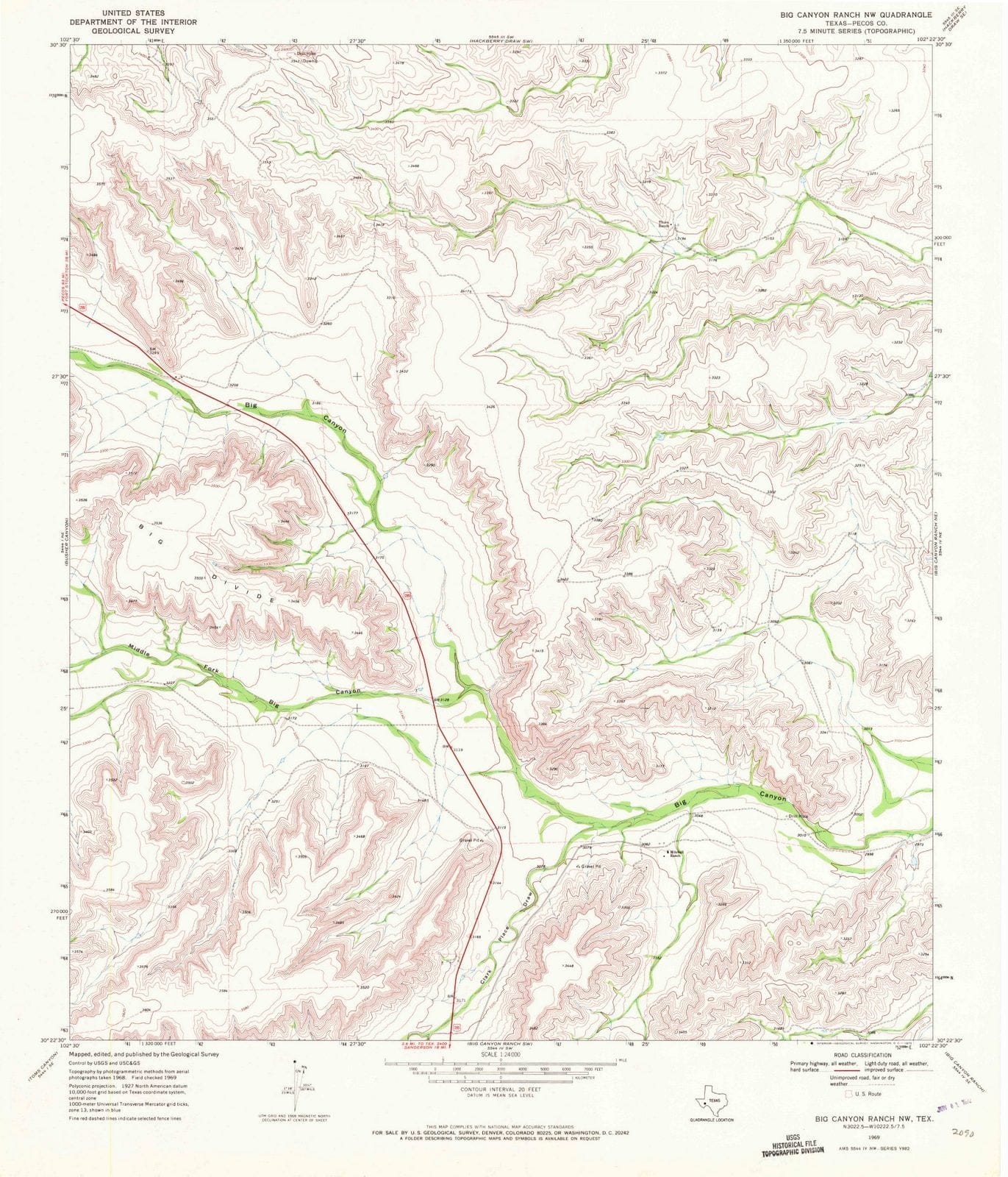 1969 Big Canyon Ranch, TX - Texas - USGS Topographic Map v2