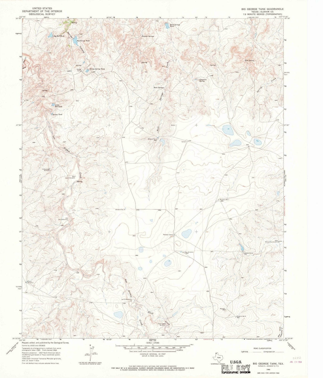 1966 Big George Tank, TX - Texas - USGS Topographic Map
