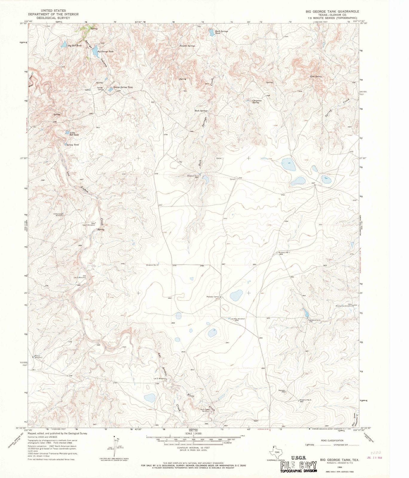 1966 Big George Tank, TX - Texas - USGS Topographic Map