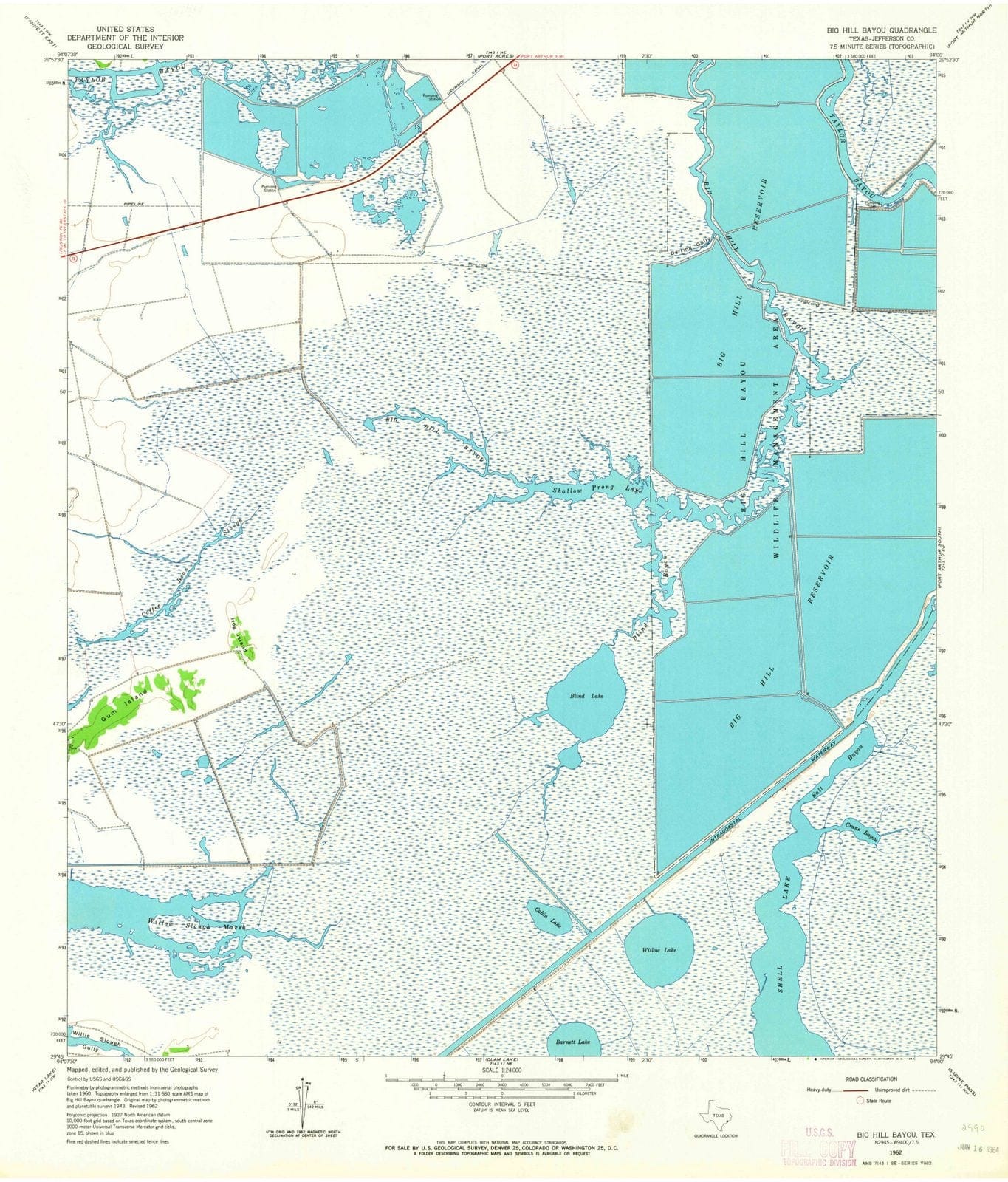 1962 Big Hill Bayou, TX - Texas - USGS Topographic Map