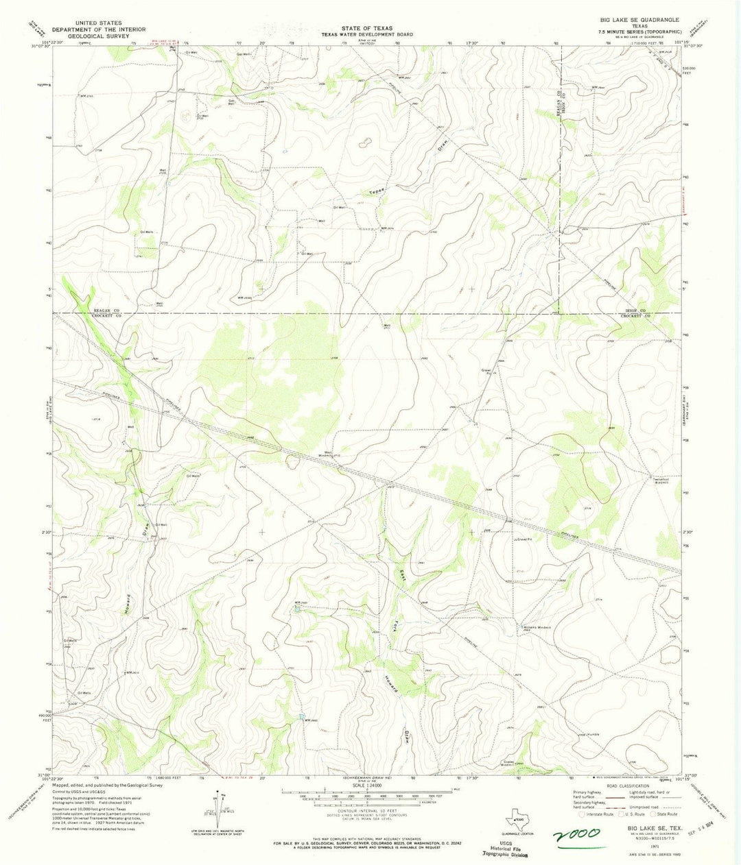 1971 Big Lake, TX - Texas - USGS Topographic Map