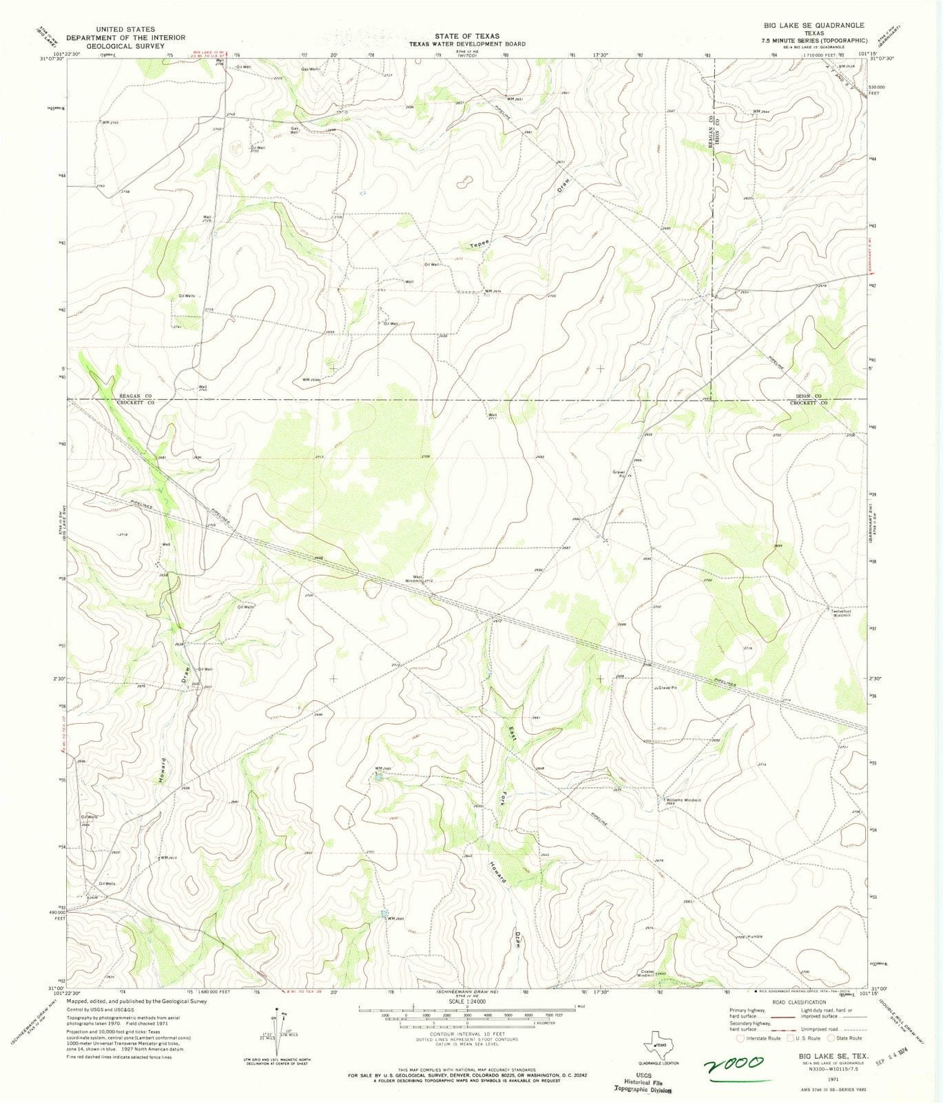 1971 Big Lake, TX - Texas - USGS Topographic Map