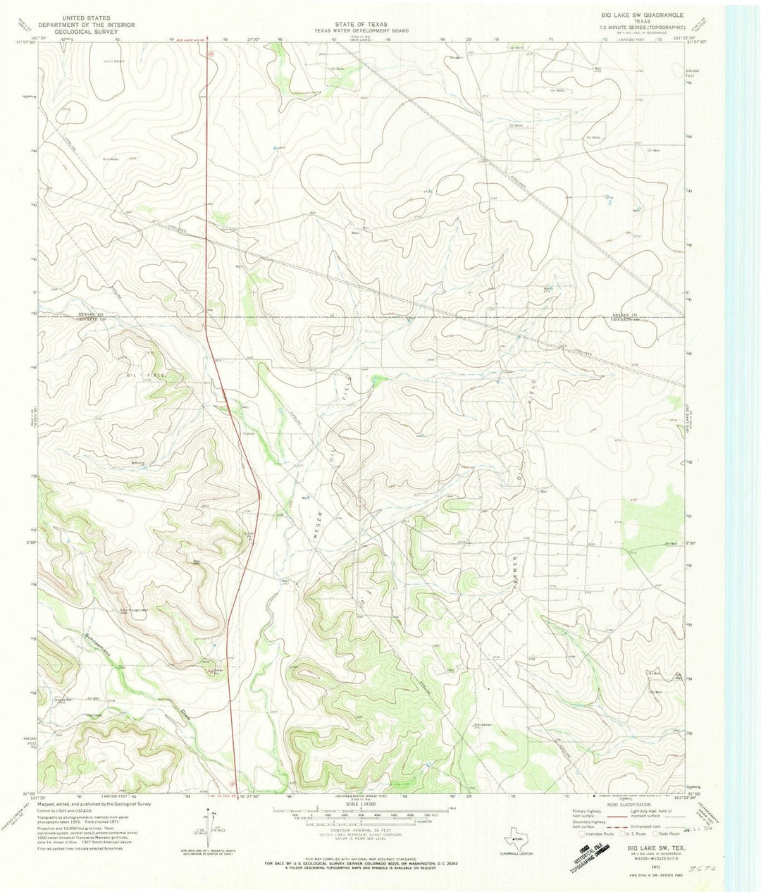 1971 Big Lake, TX - Texas - USGS Topographic Map v2