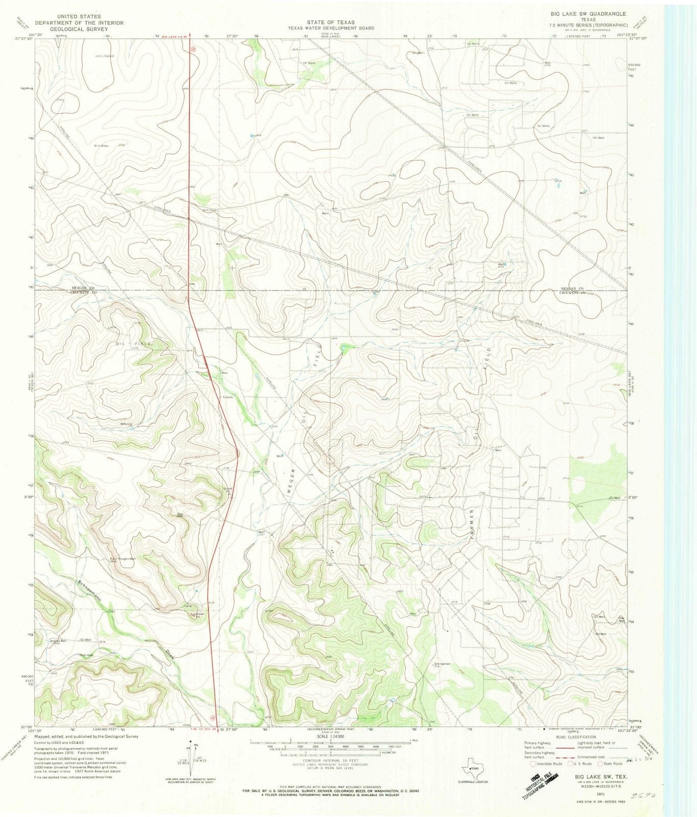 1971 Big Lake, TX - Texas - USGS Topographic Map v2