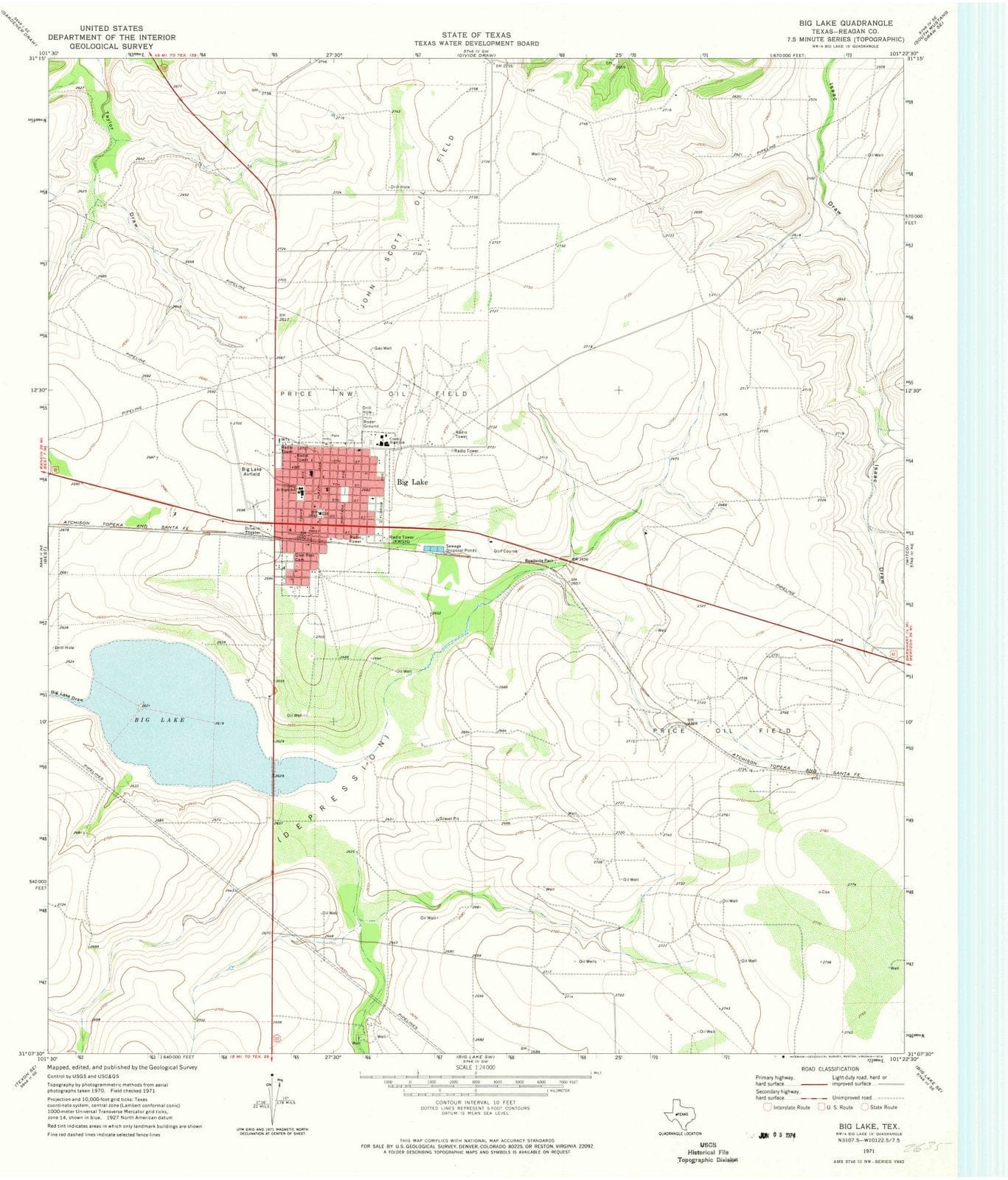 1971 Big Lake, TX - Texas - USGS Topographic Map v3