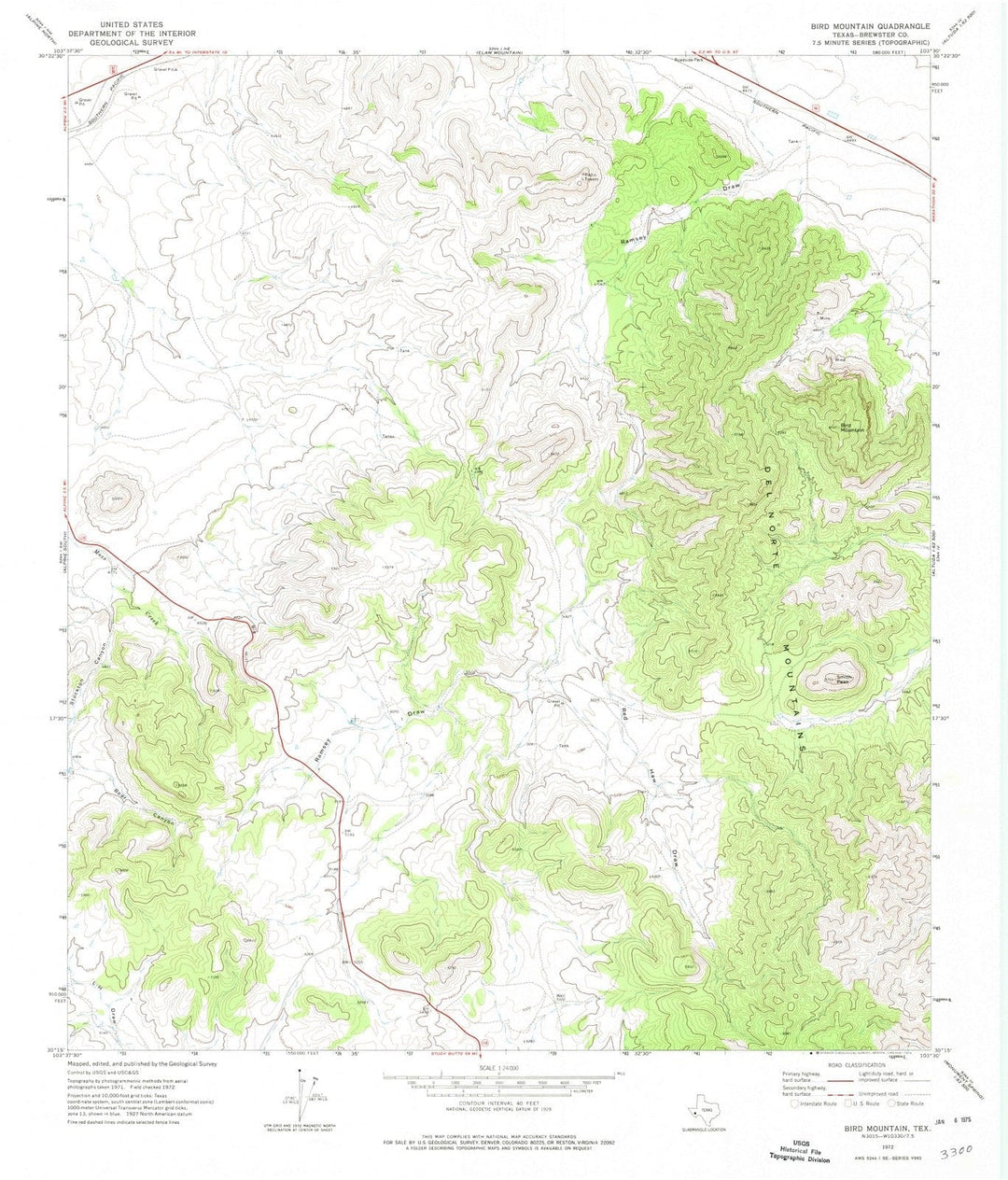 1972 Bird Mountain, TX - Texas - USGS Topographic Map