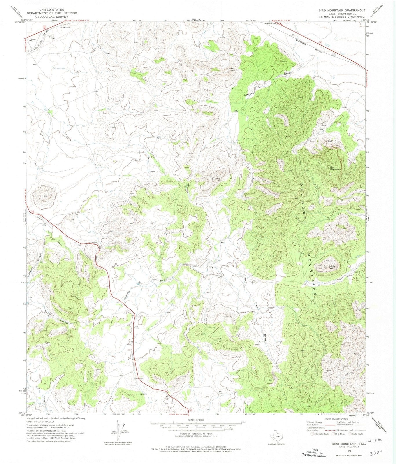 1972 Bird Mountain, TX - Texas - USGS Topographic Map