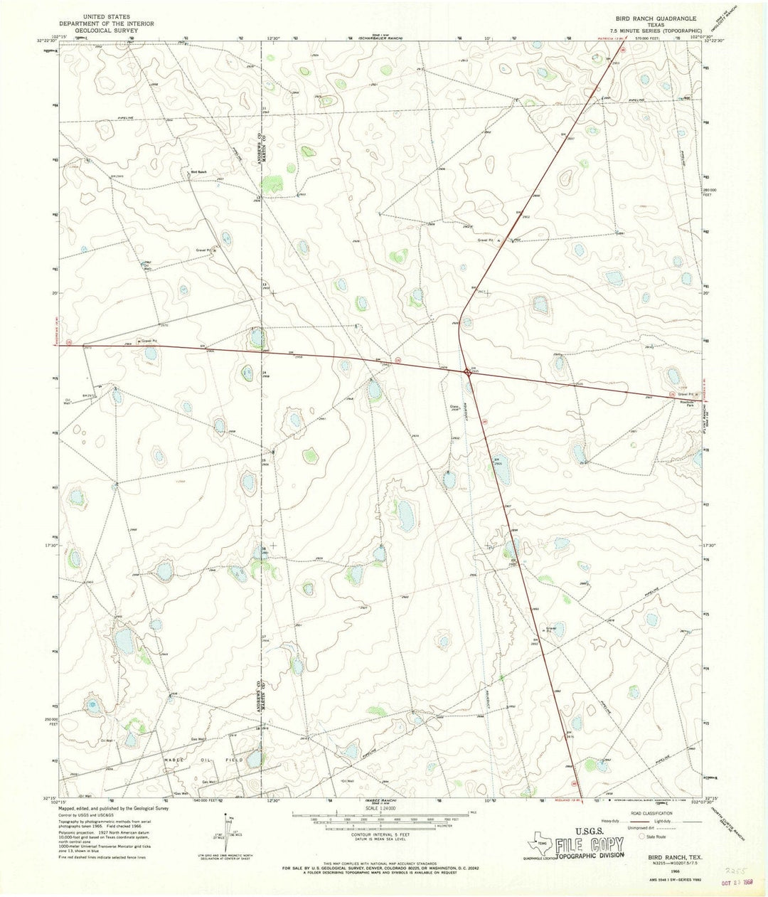1966 Bird Ranch, TX - Texas - USGS Topographic Map
