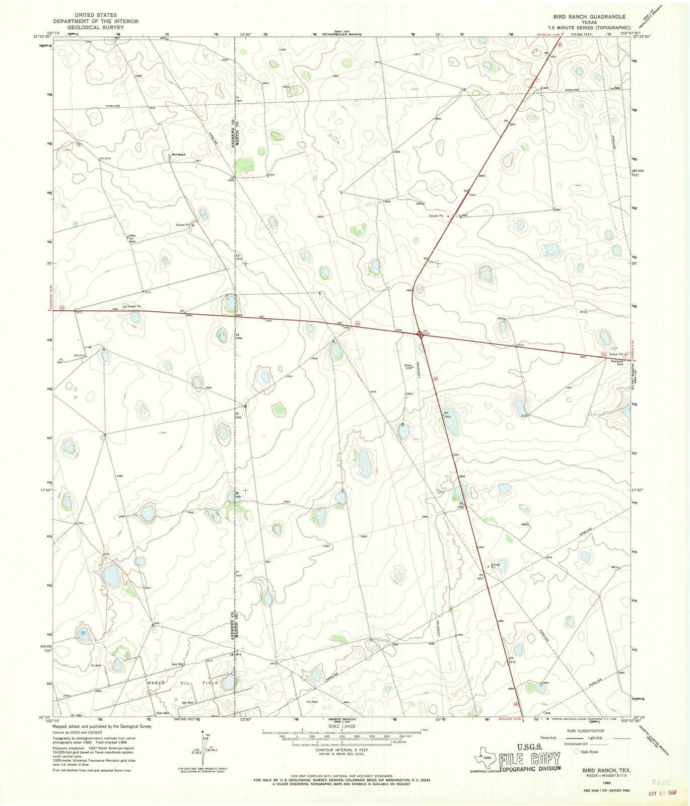 1966 Bird Ranch, TX - Texas - USGS Topographic Map