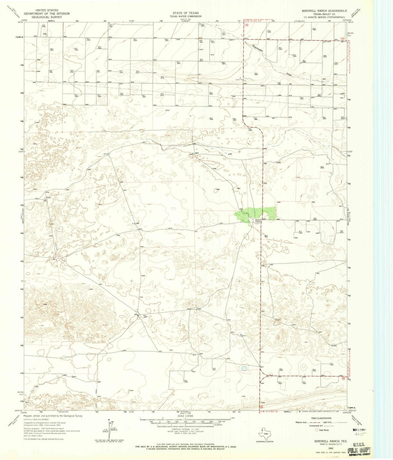 1962 Birdwell Ranch, TX - Texas - USGS Topographic Map