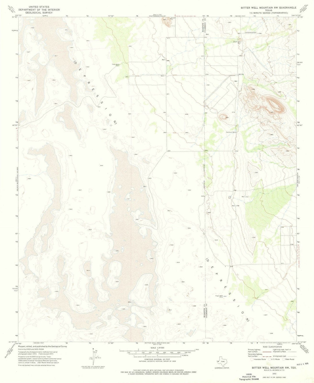 1973 Bitter Well Mountain, TX - Texas - USGS Topographic Map