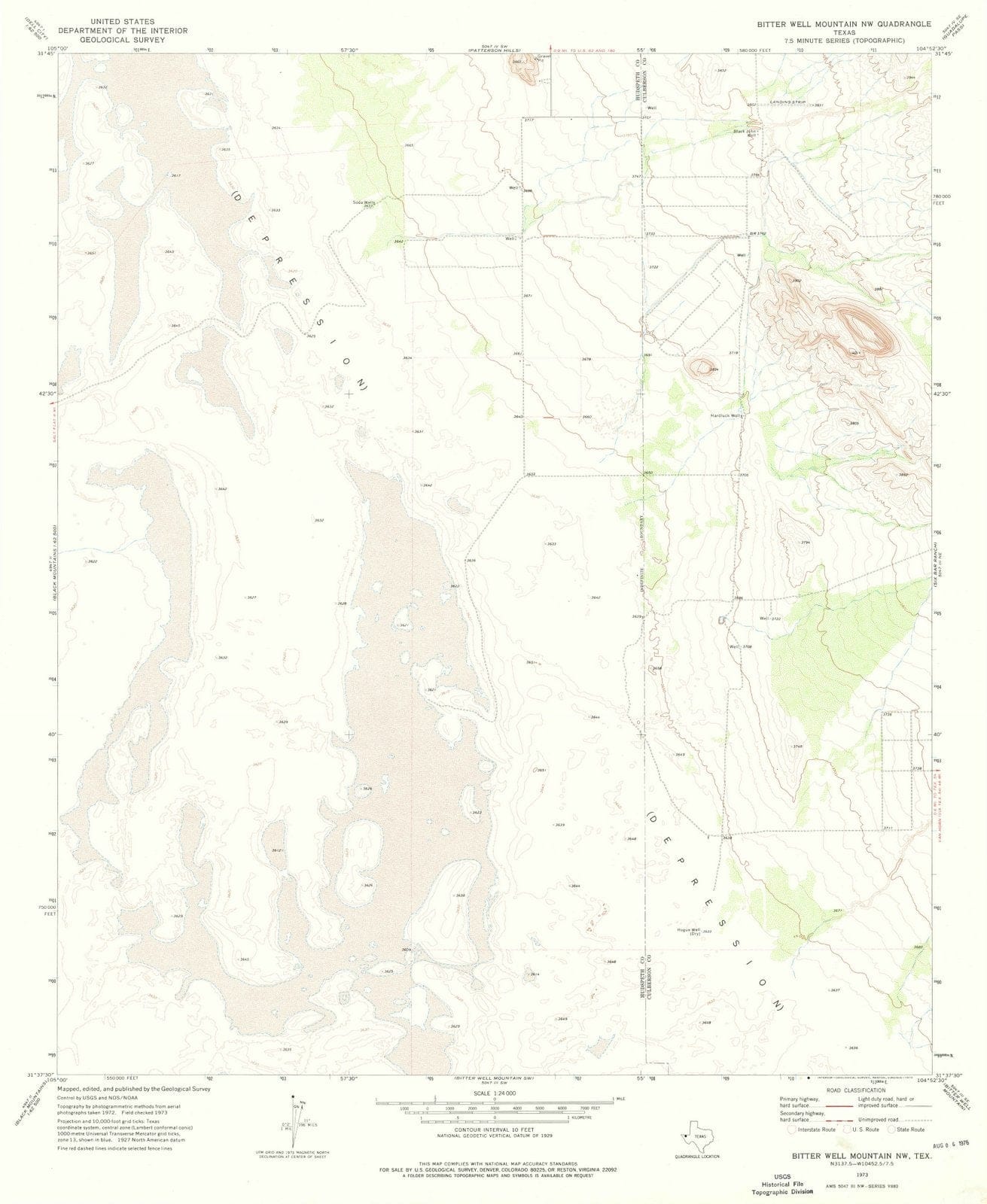 1973 Bitter Well Mountain, TX - Texas - USGS Topographic Map