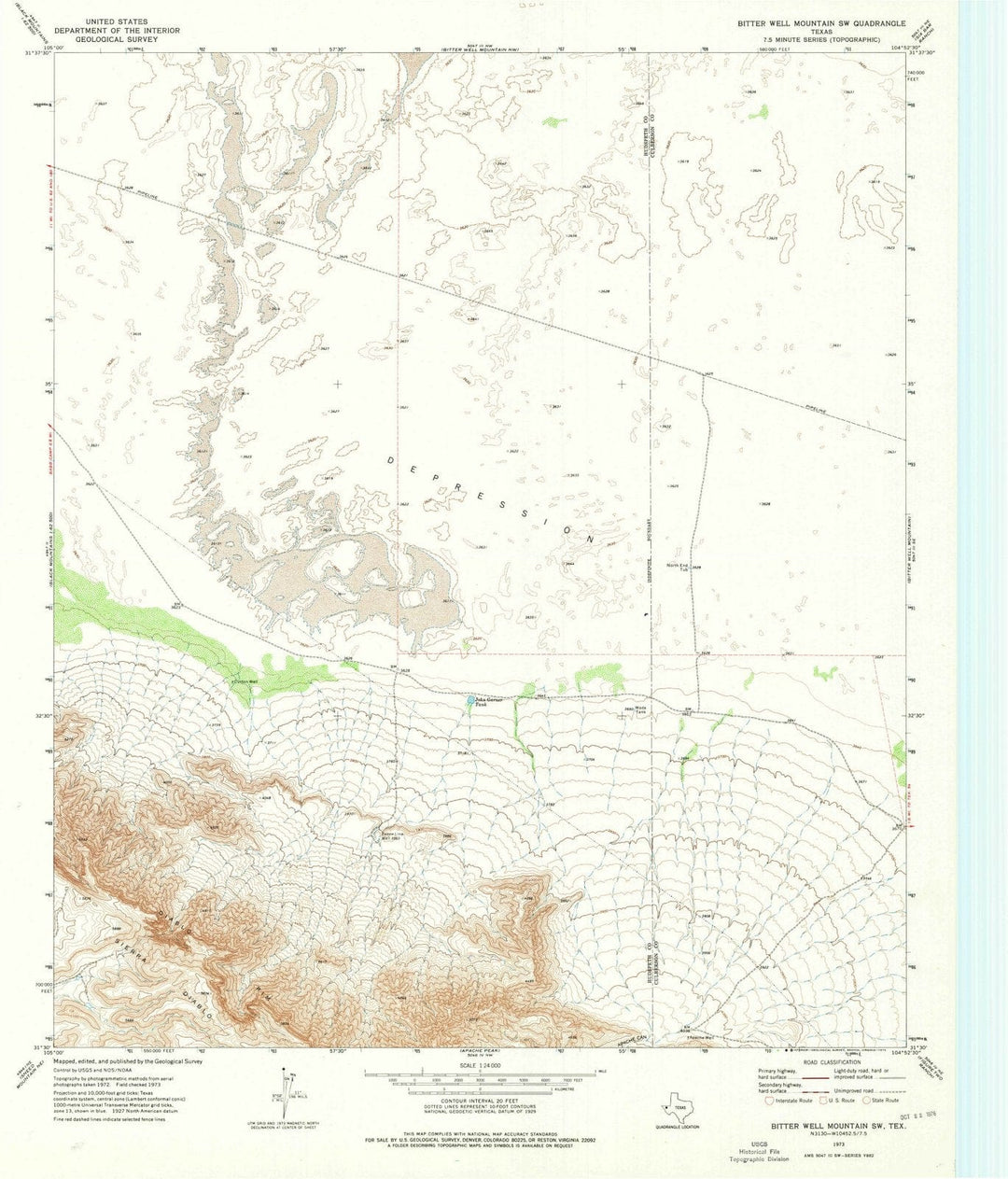 1973 Bitter Well Mountain, TX - Texas - USGS Topographic Map v2