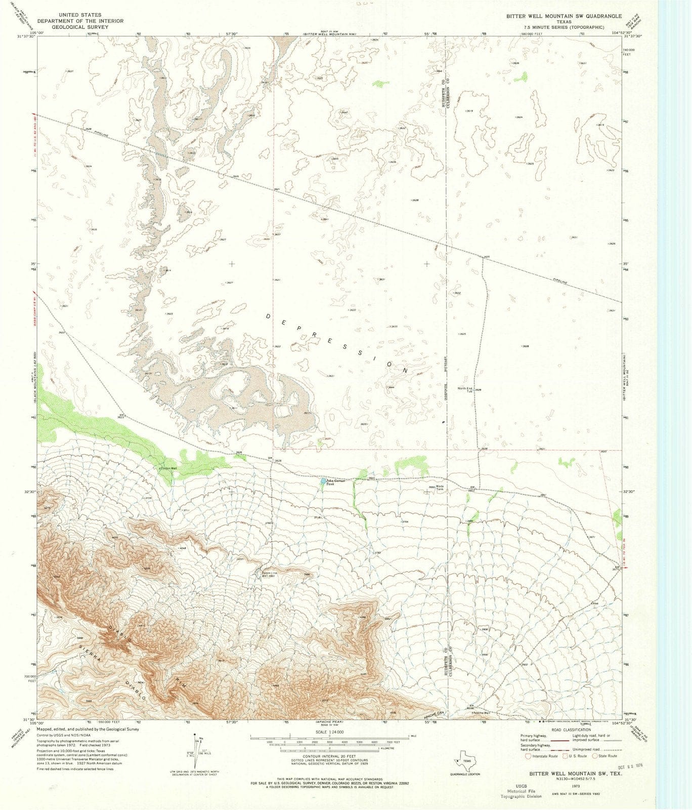 1973 Bitter Well Mountain, TX - Texas - USGS Topographic Map v2