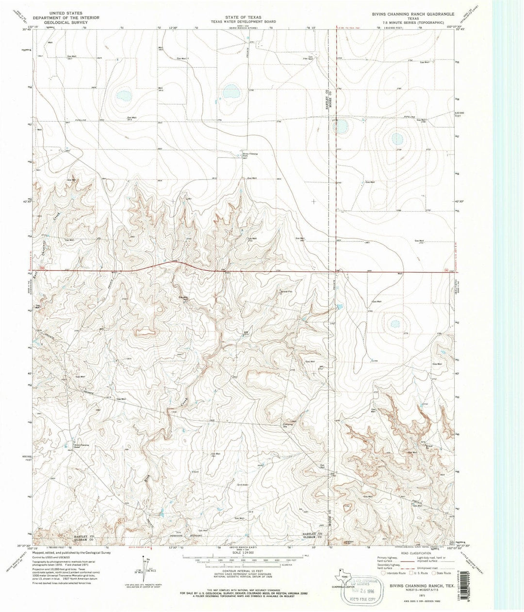 1971 Bivins Channing Ranch, TX - Texas - USGS Topographic Map