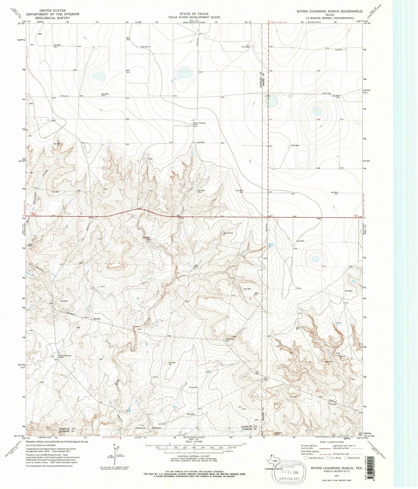 1971 Bivins Channing Ranch, TX - Texas - USGS Topographic Map