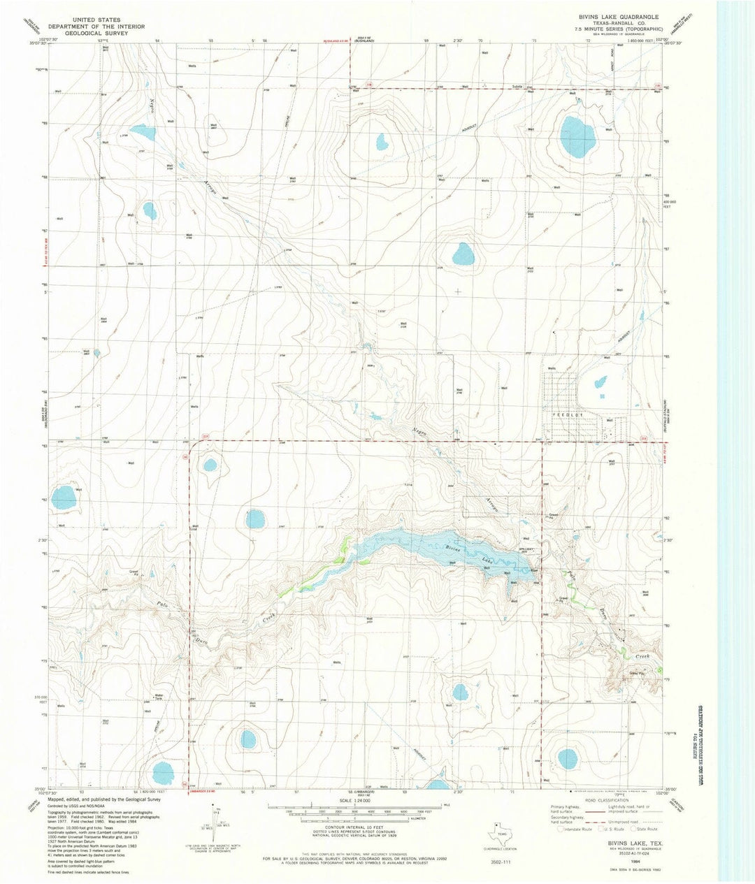 1984 Bivins Lake, TX - Texas - USGS Topographic Map