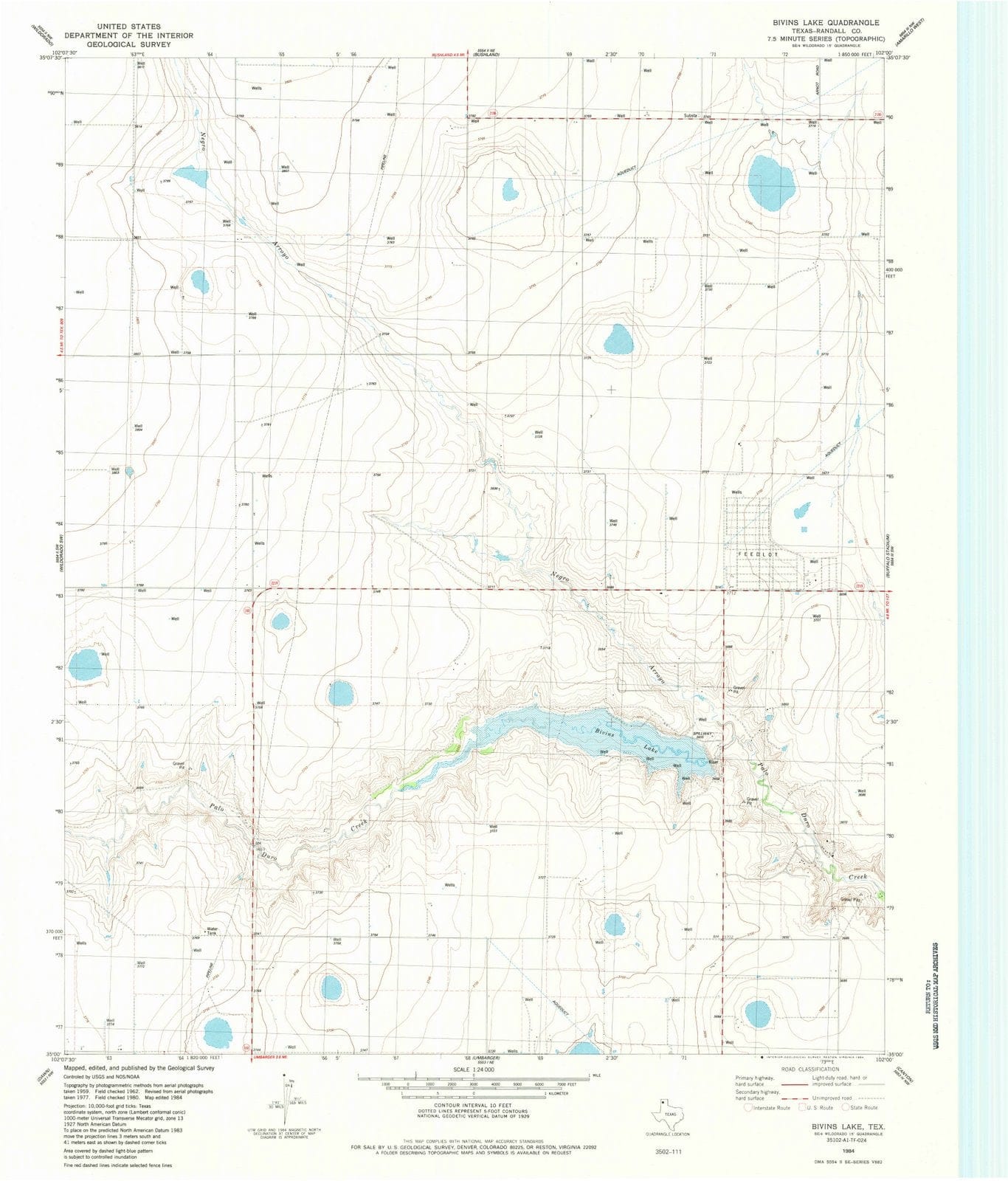 1984 Bivins Lake, TX - Texas - USGS Topographic Map