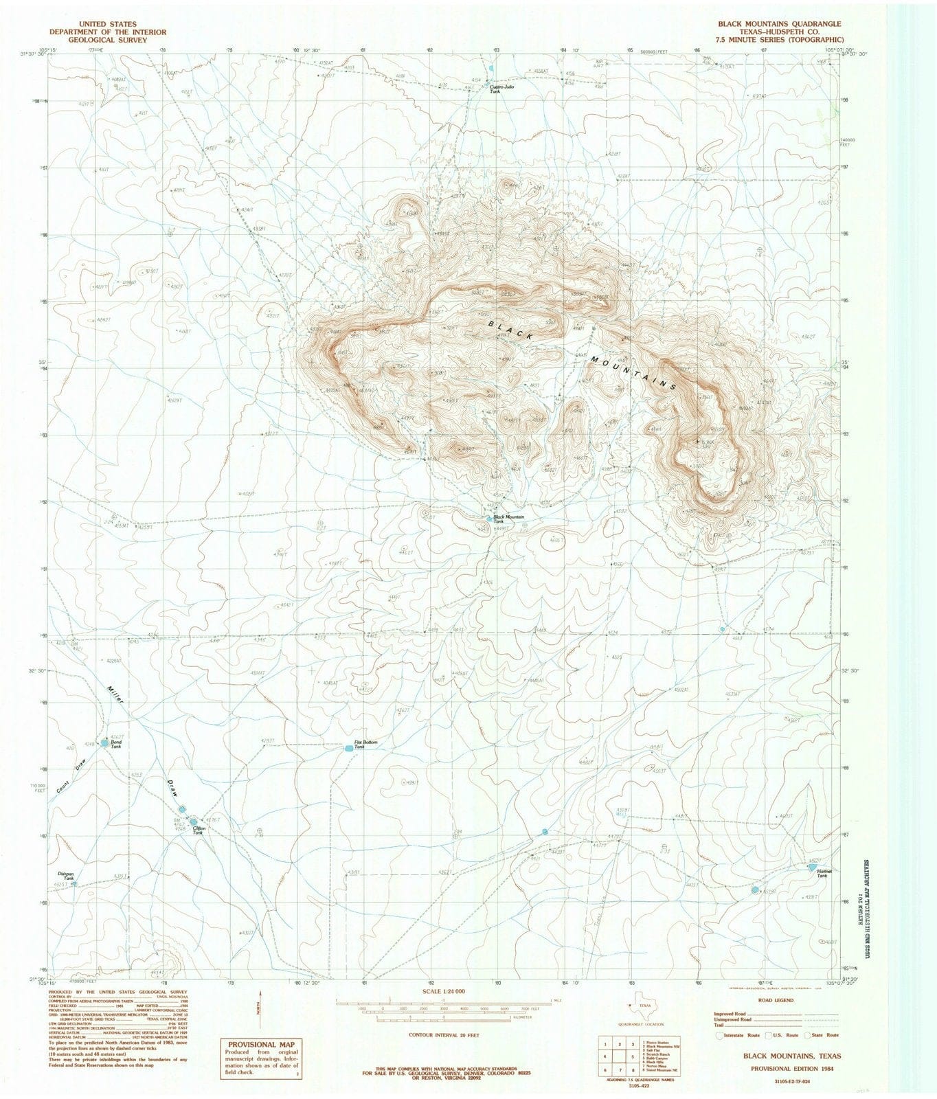 1984 Black Mountains, TX - Texas - USGS Topographic Map v2