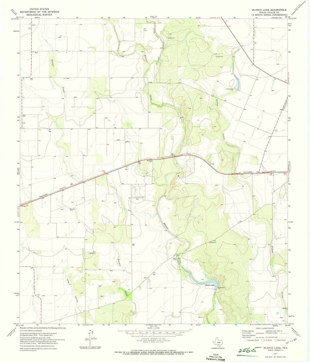 1971 Blanco Lake, TX - Texas - USGS Topographic Map