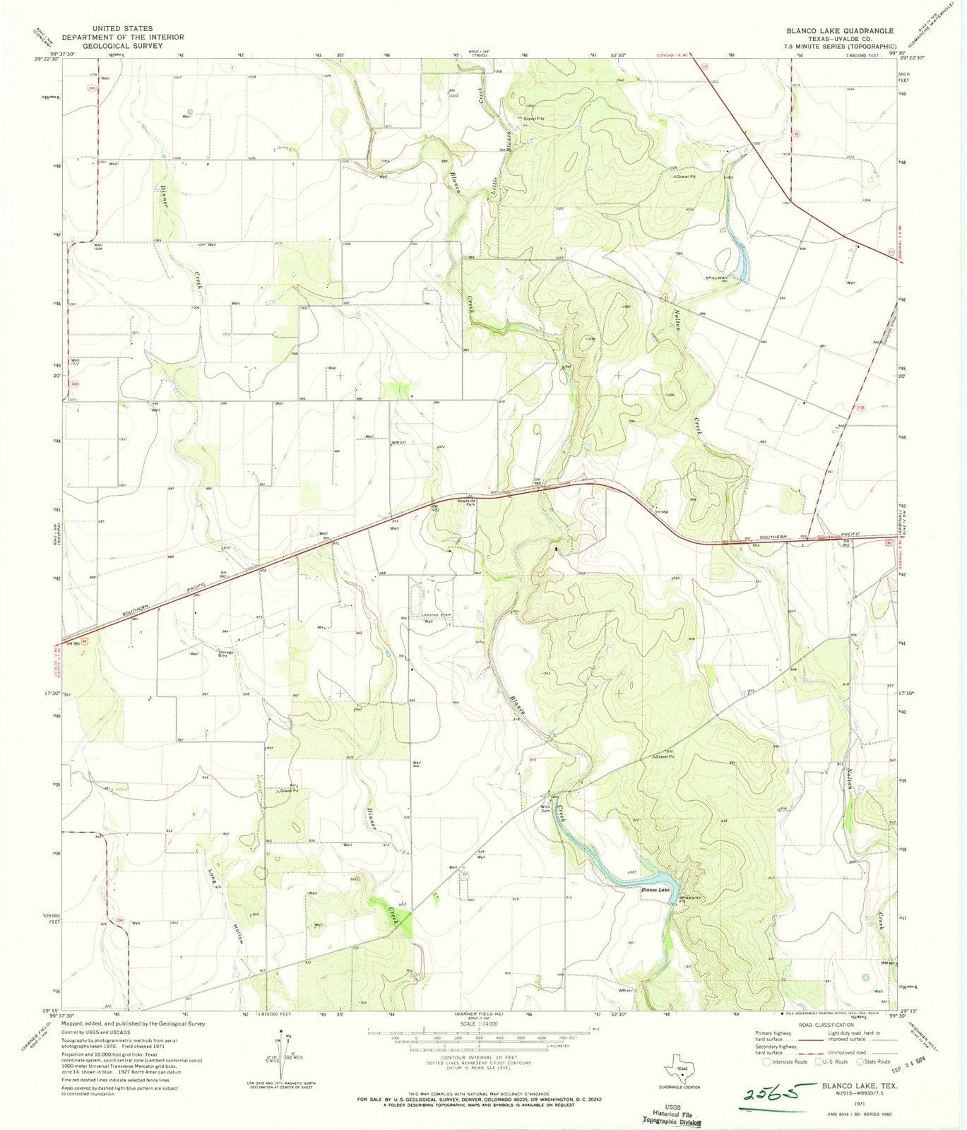 1971 Blanco Lake, TX - Texas - USGS Topographic Map